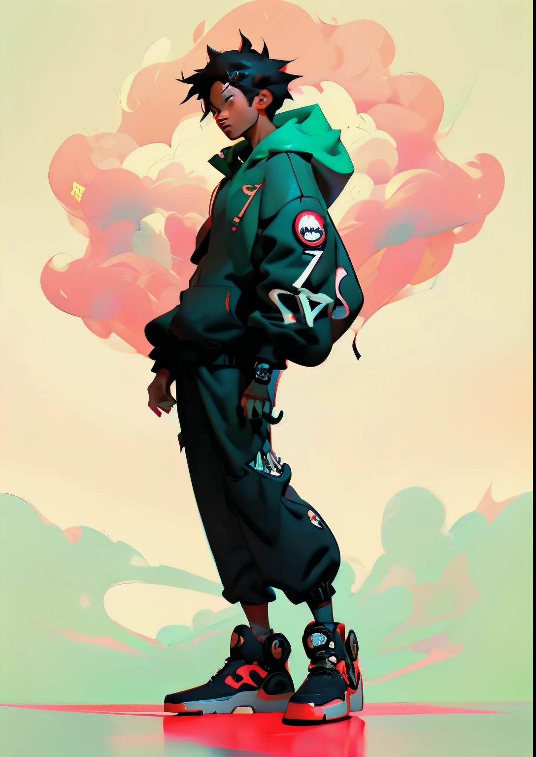 Cartoon character wearing red hoodie holding skateboard, streetwear graphic design, Akira art style, hustle and bustle, Super vivid and intense MCBESS, Akira art style, in the style of sifu 🔥 😎 🕹️ 👀 :2, Hydro74 style, jet radio style, uganda knuckles, Akira style illustration, nihilistic