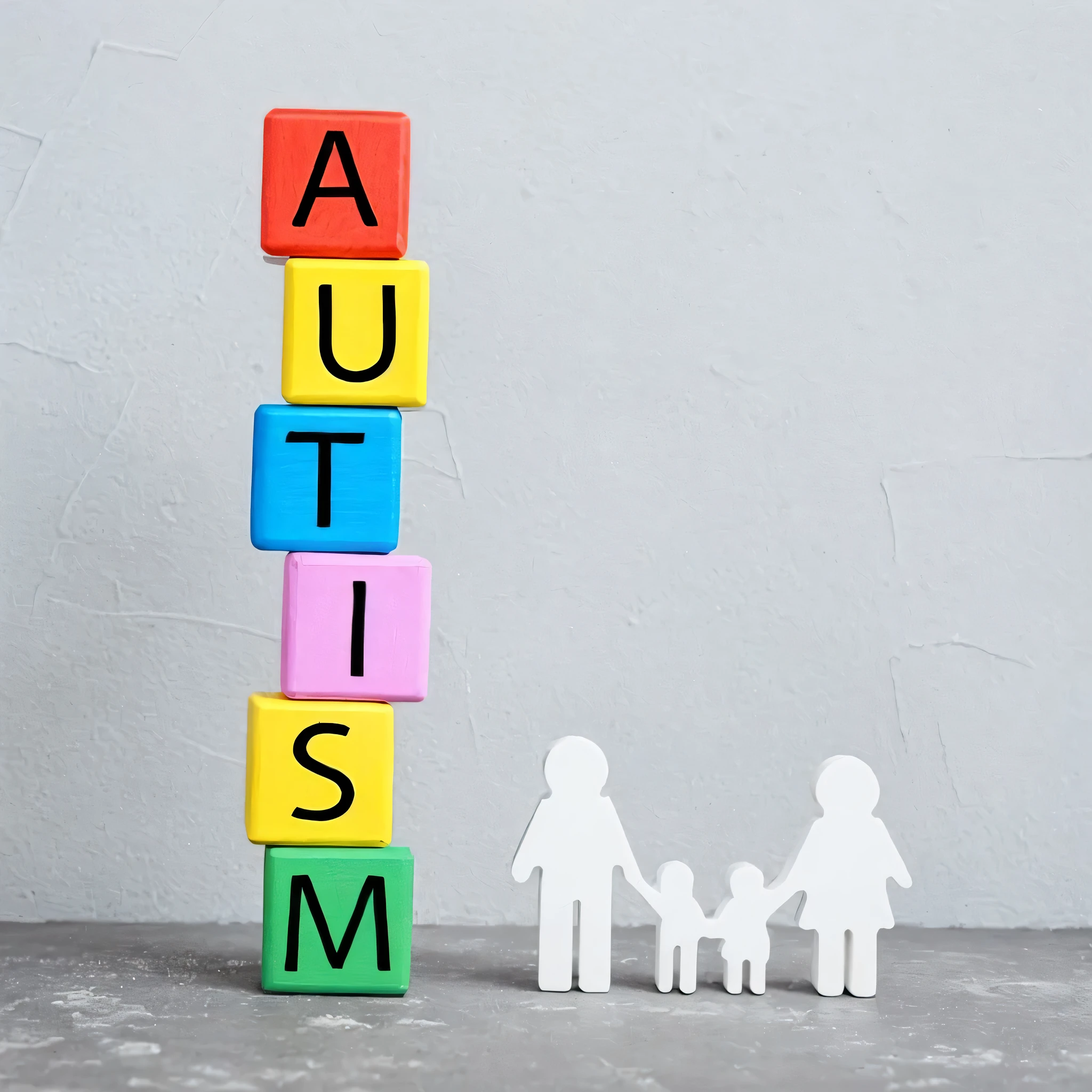 a close up of a block with the word autism written on it, towering above a small person, on a dark background, on a gray background, surreautistic, against dark background, puzzle, building blocks, color photograph, childrens toy, wooden art toys on base, photo still, children's toy, antidisestablishmentarianism, on grey background