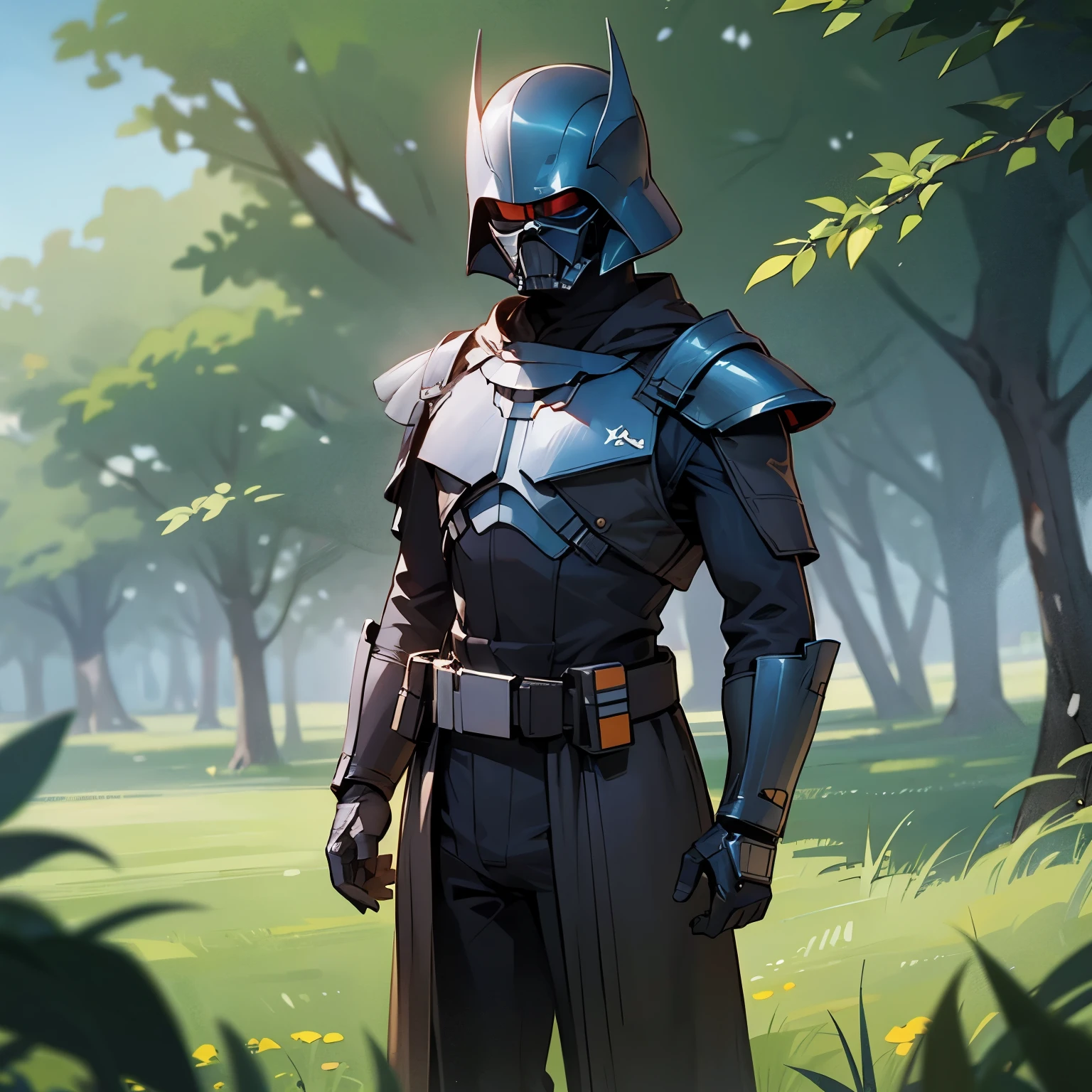 Star Wars , 1male , Sith Clothing , Sith Helmet , Muscular , Sunny Background , Standing in grass 