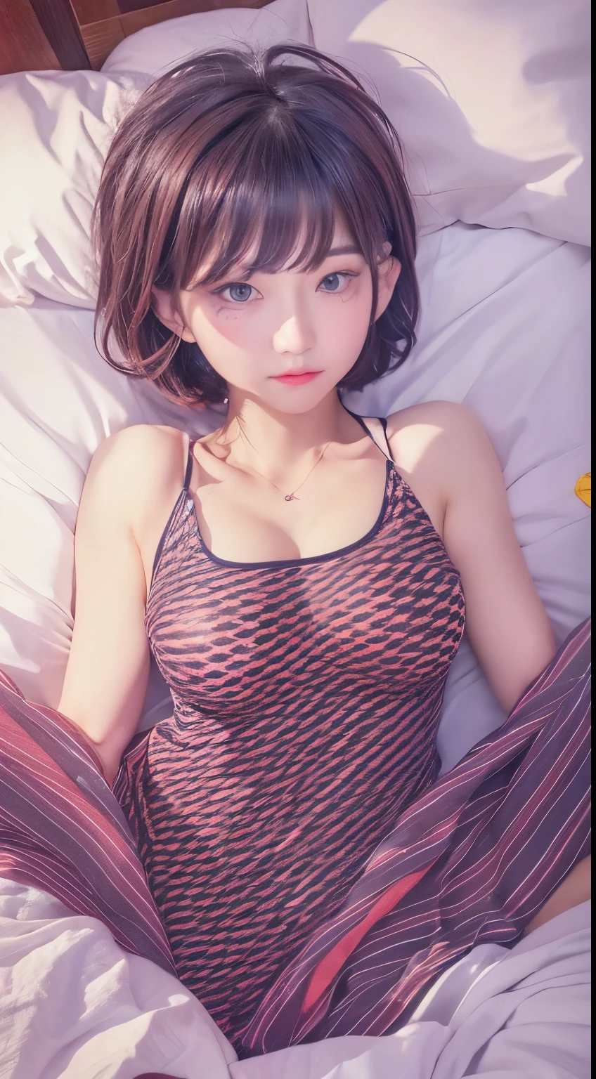 NSFW,((highest quality, 8k, masterpiece :1.3)), 1 girl, pretty woman with thin abs :1.3, (medium short hair, huge breasts :1.2), pajamas:1.1, super detailed face, fine eyes, 