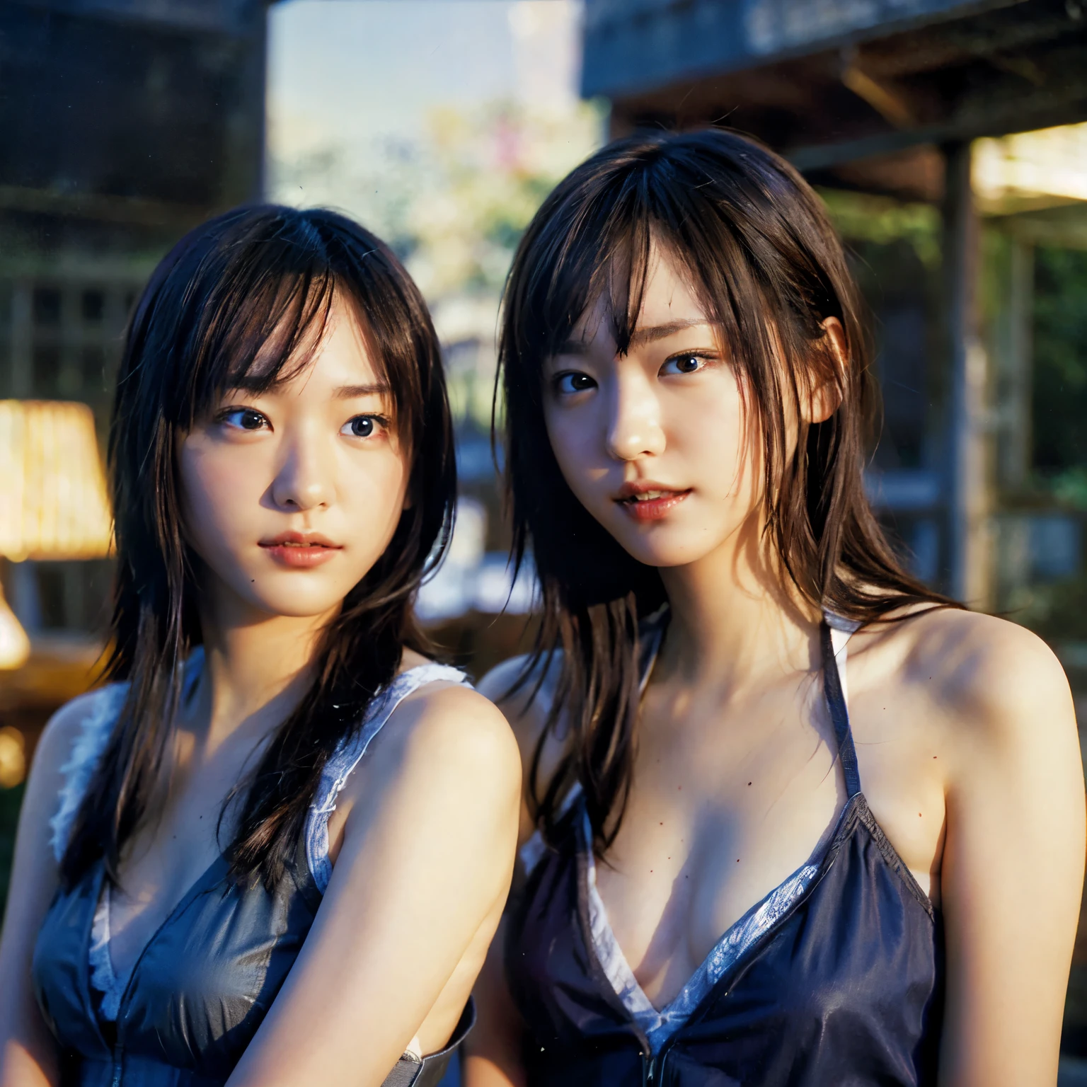 (8k、Raw photo、highest quality、masterpiece:1.2)、(realistic、Photoreal:1.37)、2 heads、super detailed、超A high resolution、identical twin sisters、same height、beautiful and detailed face、underwear、Beautiful delicate skin and delicate eyes、skin texture、floating hair、professional lighting、Full body Esbian、bed