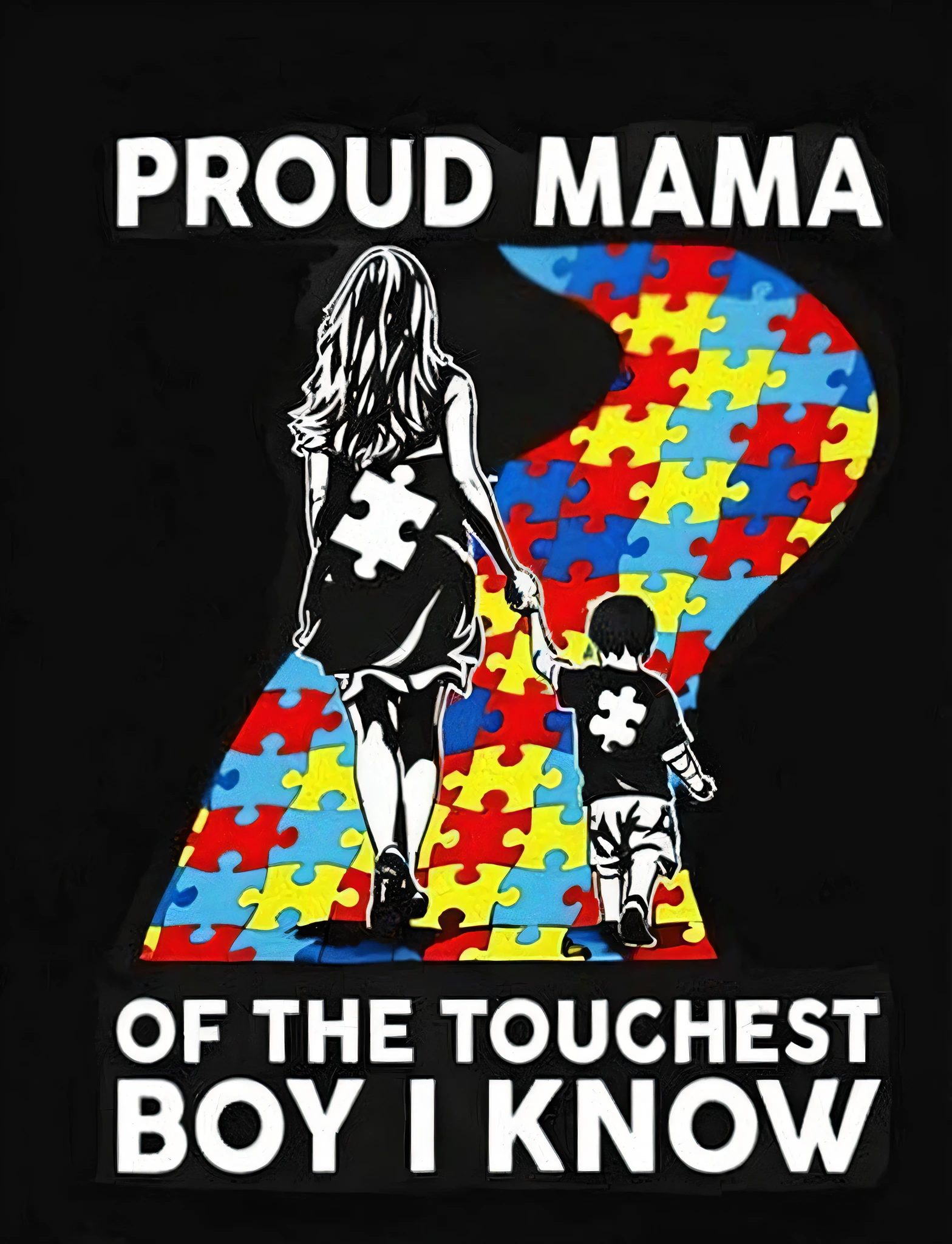 a black shirt with a woman and a walking through a puzzle piece, proud, proud look, proud looking, mom, proud looking away, maternal, ??? a, proud serious expression, thought provoking, facebook photo, you know, absolutely gorgeous, proud smirk, by Jeka Kemp, saving the day again, by Keos Masons, your mom