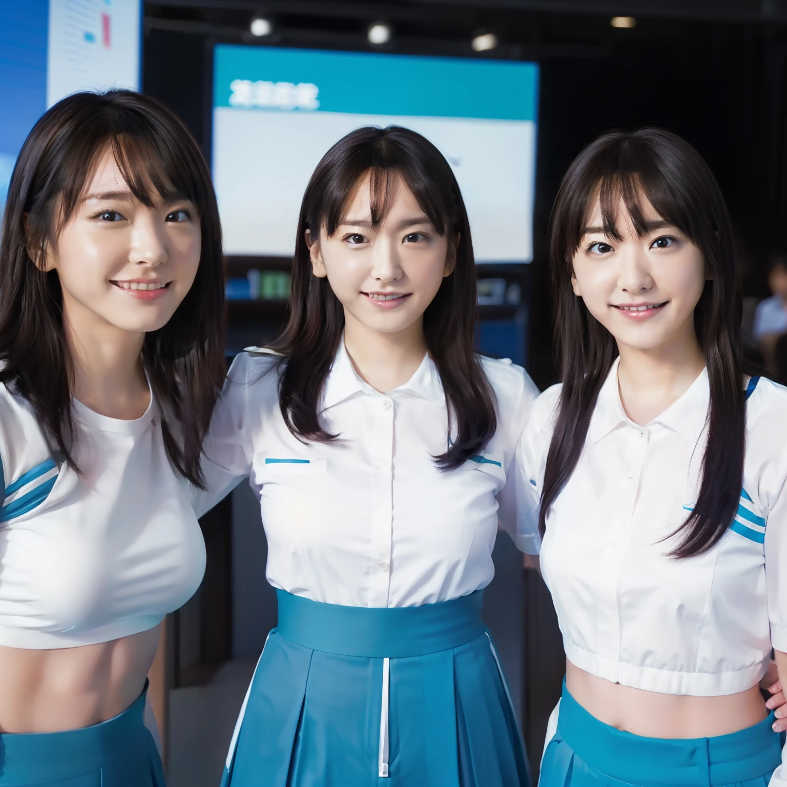 Idol group Trio Esbian、、、、fluorescent latex uniform、Neat idol face、、、big and full breasts、good style、Please have fun playing