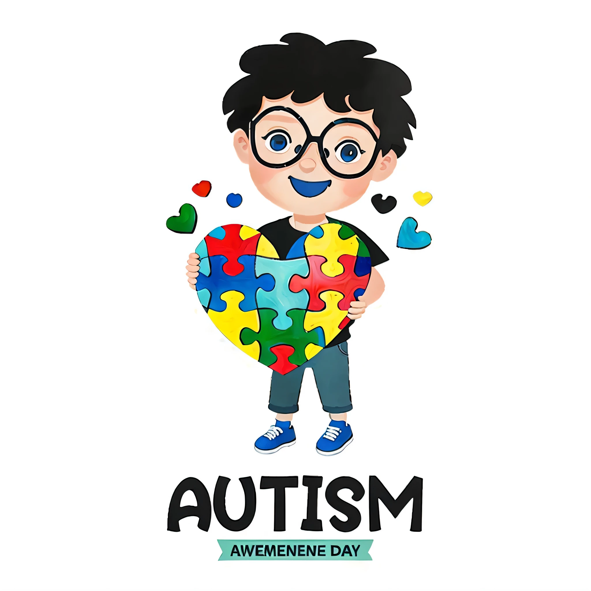 a boy holding a heart shaped puzzle piece with autism awareness day, surreautistic, awareness, official art, a handsome, by Jakob Gauermann, official artwork, cute boy, 🪔 🎨;🌞🌄, ???, by Judith Gutierrez, profile pic, inspired by Augustyn Mirys, accurate depiction, ad image, among us character, little ???