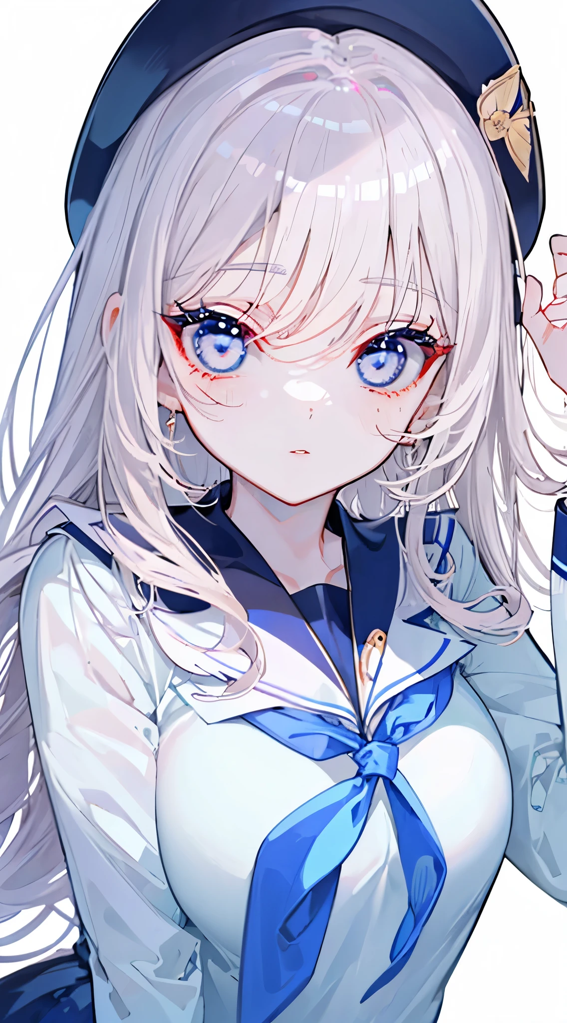 "(perfect masterpiece:1.2), (best quality:1.2), stunning face, uniform, mature and chubby, big pupil, bright eyes, compensate, long and luxurious eyelashes, lip whole, irresistible charisma.",sailor suit