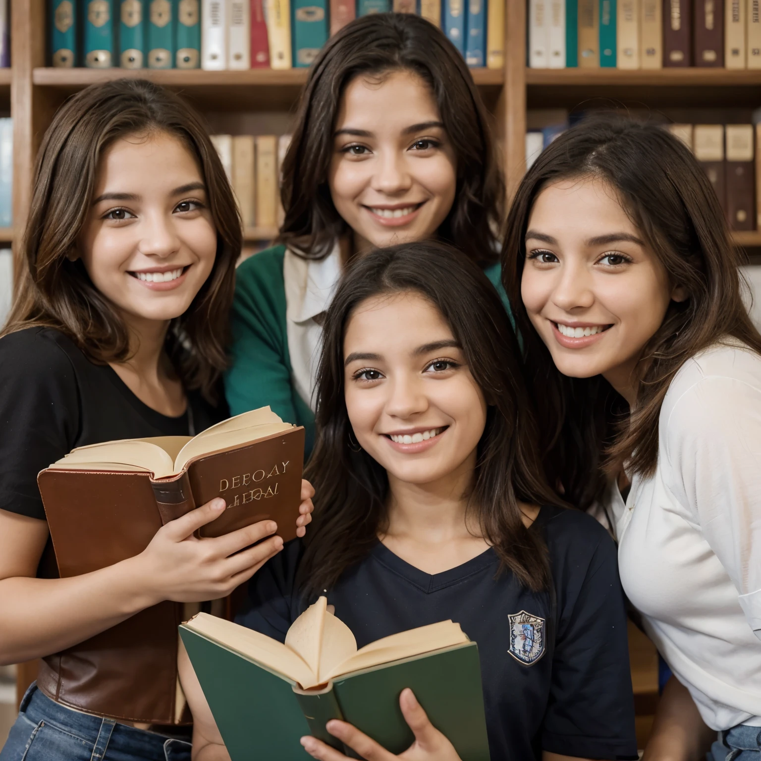 Imagem de vetor de 5 pessoas deficientee com livros sorrindo por estar na escola