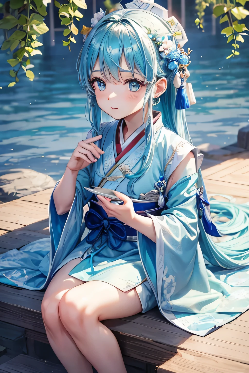 male&#39;hand of，Hanfu，cyan sleeve