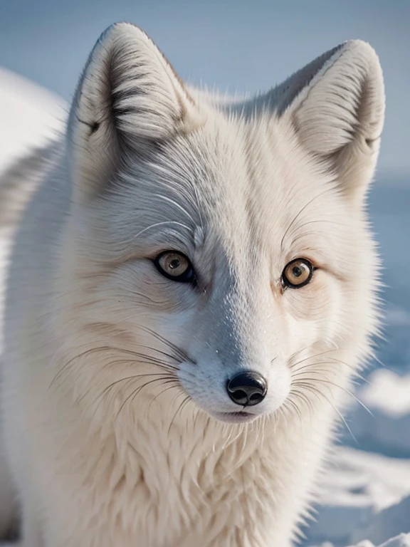 close-up of the face of an arctic fox eating fish, arctic fox,white fur, beautiful detailed eyes and face, dirty muzzle, bloody muzzle, eats fish, hunted fish, bitten fish, imersial surroundings,snow-covered landscape, snowing, (best quality,highres),(realistic:1.37),wildlife photography,soft natural light,vivid colors