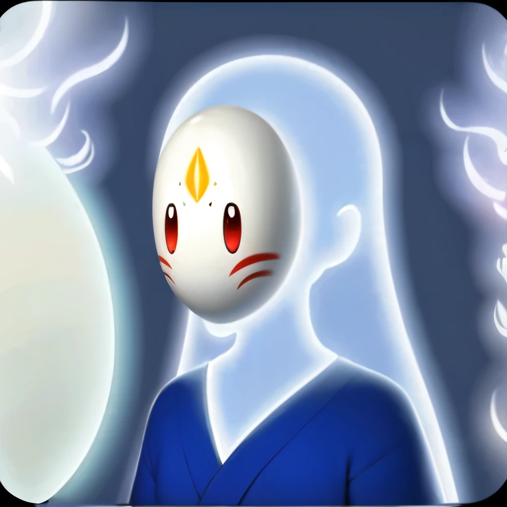 a close up of a (((transparent ghost, ethereal figure, see-through apparition, faded spirit))) with a colorful mask , a character portrait inspired by Nara Yoshitomo, pixiv, sōsaku made, glowing colorful mask, omori, yume nikki, yoshitomo nara, discord profile picture, shikamimi, glowing spirit, soft blue light, detailed spectral illustration