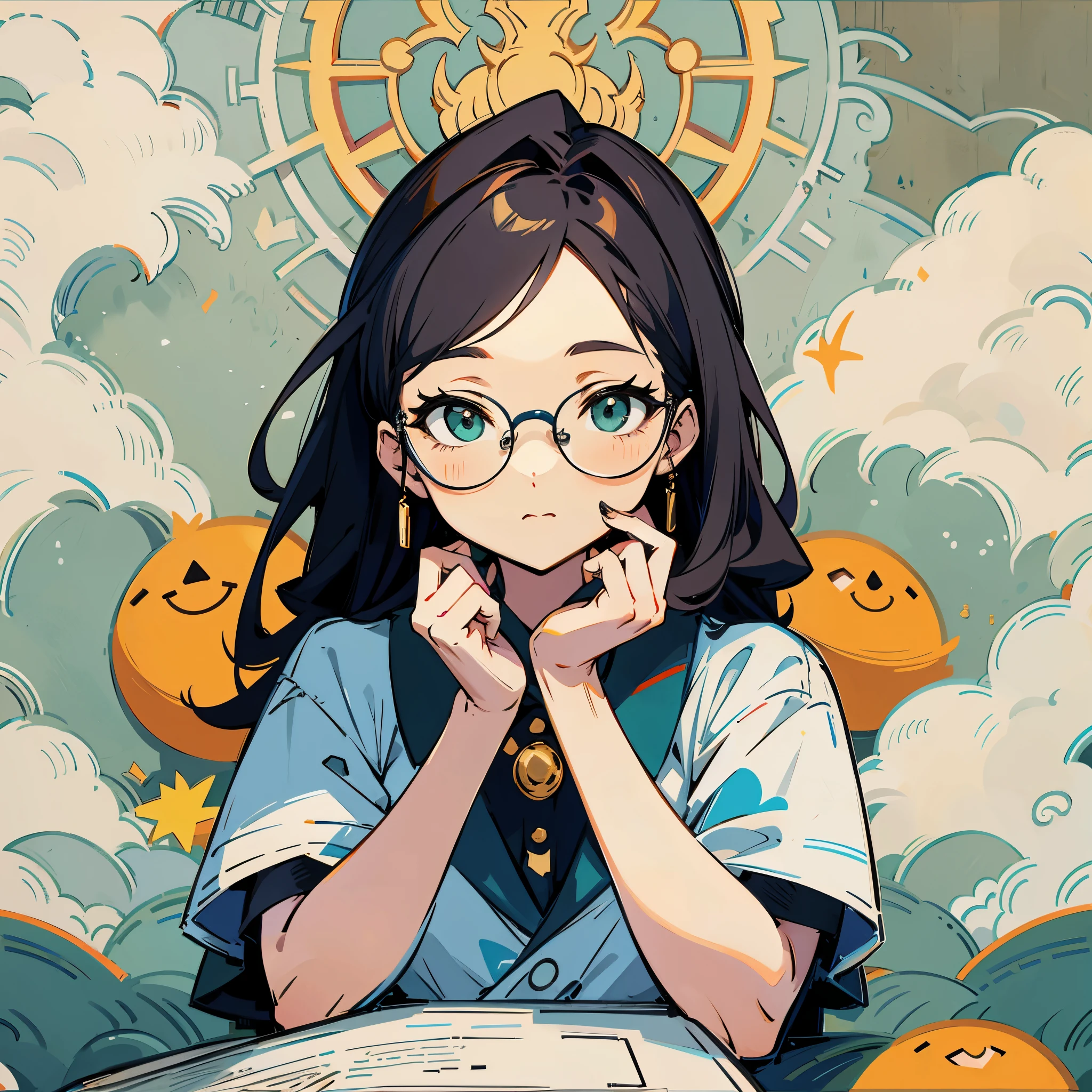 wearing glasses,The background is the sky,Richer hand details