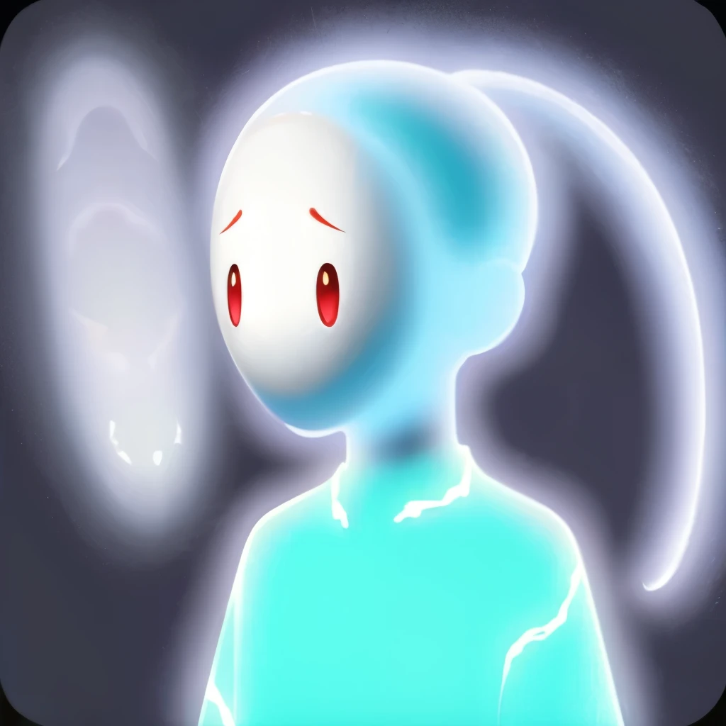 a close up of a (((transparent ghost, ethereal figure, see-through apparition, faded spirit))) with a colorful mask , a character portrait inspired by Nara Yoshitomo, pixiv, sōsaku made, glowing colorful mask, omori, yume nikki, yoshitomo nara, discord profile picture, shikamimi, glowing spirit, soft blue light, detailed spectral illustration