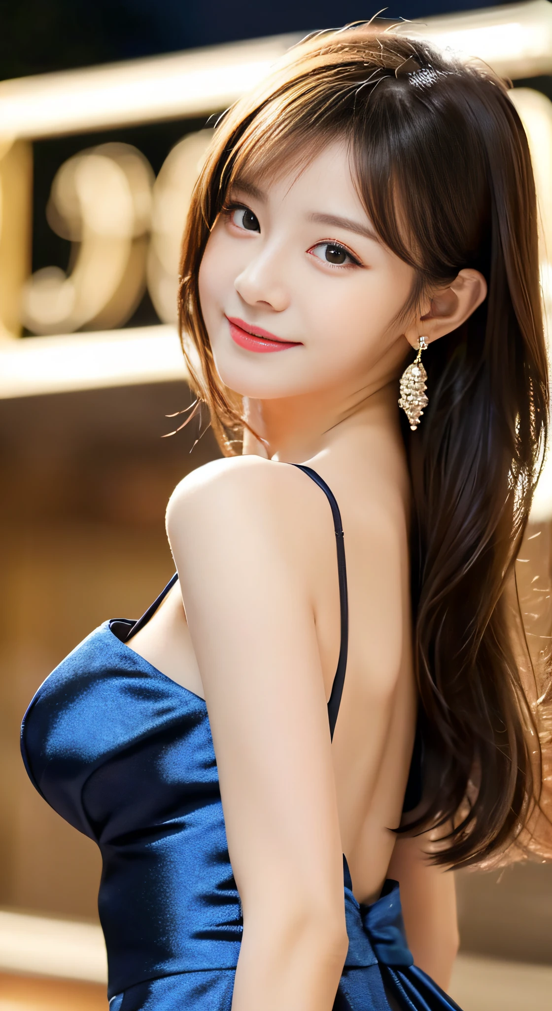 （32K,very high res, high detailing, highly accurate,Pretty Girl 1：1.5）,Raw photo & realistic atmosphere,beautiful dark blue eyes,Detailed mouth,Glossy lips,Detailed eyebrows,Soft white skin that shines with every detail,,Eyes drawn in detail、Very beautiful eyes with azure eyes,Detailed lips、Very beautiful face,Very well-formed face、Lifelike face,shiny beautiful lips,Beautiful eyebrows,Infinite reality,Best design,（Insanely cute Japan 16 years old,Beautifully shaped breasts,Very cute beautiful girl,,Healthy body,Outstanding style：1.5）,Best Natural Makeup,Japanese ido,Korean Idols,Young sensual idol,Moist eyes,Dark Beautiful Deep Eyes,Beautiful butt,beauty legs：1.3),超A high resolution、Natural and realistic face,Pure eyes are too cute,(((photorealisim,Photograph the whole body))),Reality Live Action,（Fashionable, Luxurious and voluminous earrings,a necklace,A bracelet,gyuru,Glossy nail art,Gorgeous Party Long Dresses,Luxury Gorgeous Court,White G Strength,high-heels,hairaccessories,Calm and fashionable girl,Shiny brown hair,Fancy Hair Arrangements for Party,sottle smiling,full body Esbian,Show full-body fashion,Red carpet, A gorgeous long dress that you won't forget once you see it,The only beauty,Cute 15 year old girl,Very cute 15 year old girl：1.7）,Night in Roppongi