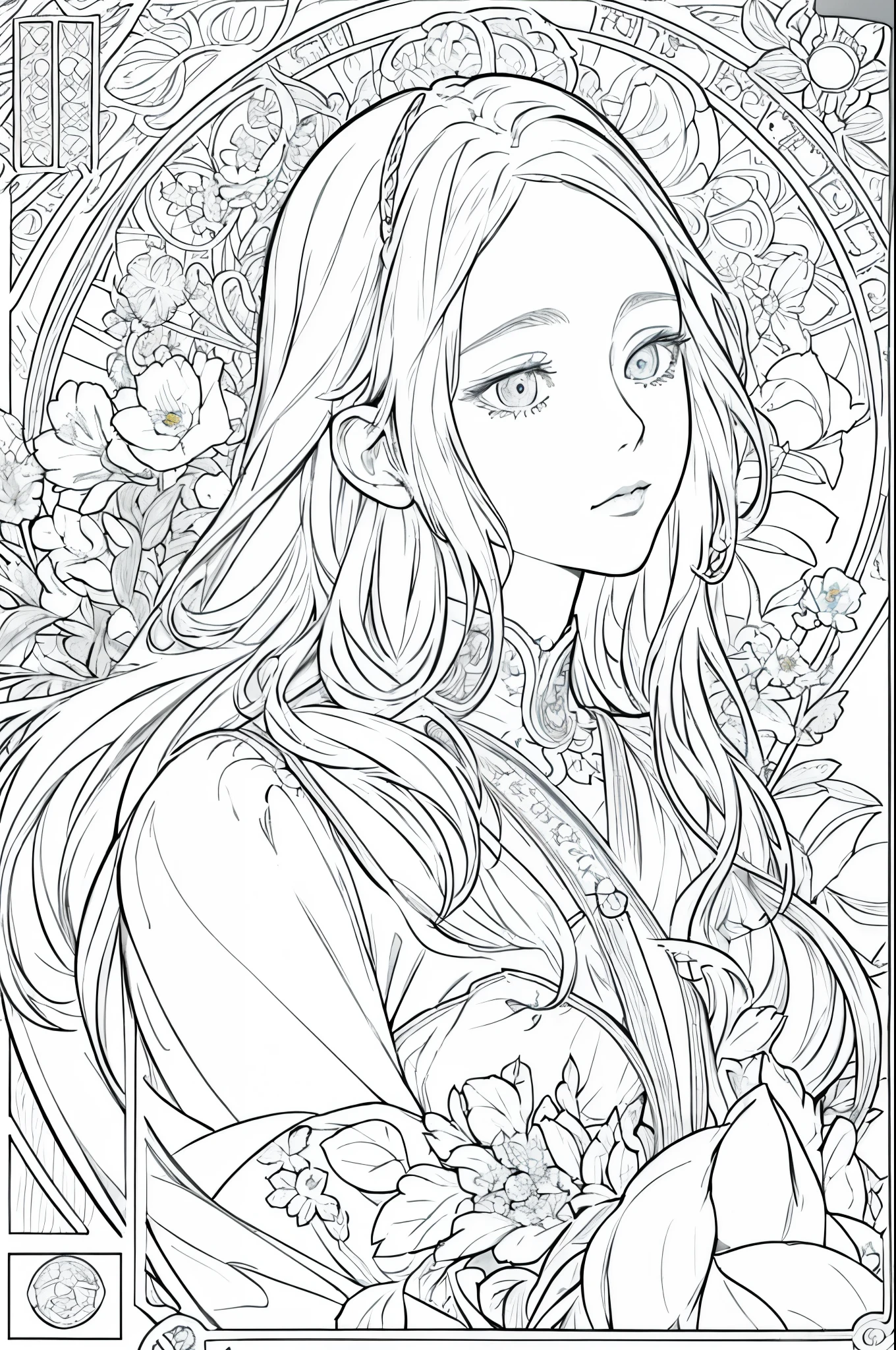 tarot cards, 1 girl,european girl face portrait,shapeless long hair, shiny skin, detailed face, wearing a patterned robe, Sumeru,cloud, moon,((tarot cardsのレイアウト)),highest quality, masterpiece, (realistic:0.6), realistic lighting,flower frame, decorative panel, abstract artistic, (Alphonse Mucha) (master piece, best quality, 8k, very detailed, intricate details, 4k,Cerulean, line drawing, fibonacci.