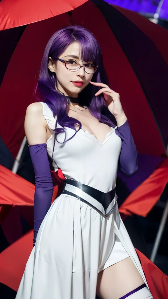 a close up of a person in a white dress with purple hair, misato katsuragi, style of madhouse anime, gapmoe yandere grimdark, anime style like fate/stay night, shalltear from overlord, as an anime character, rumiko, female anime character, shuushuu anime image, gapmoe yandere，wearing glasses，purple hair，wearing glasses，purple hair，wearing glasses，purple hair，wearing glasses，purple hair，wearing glasses，purple hair，wearing glasses，purple hair，wearing glasses，purple hair，wearing glasses，purple hair