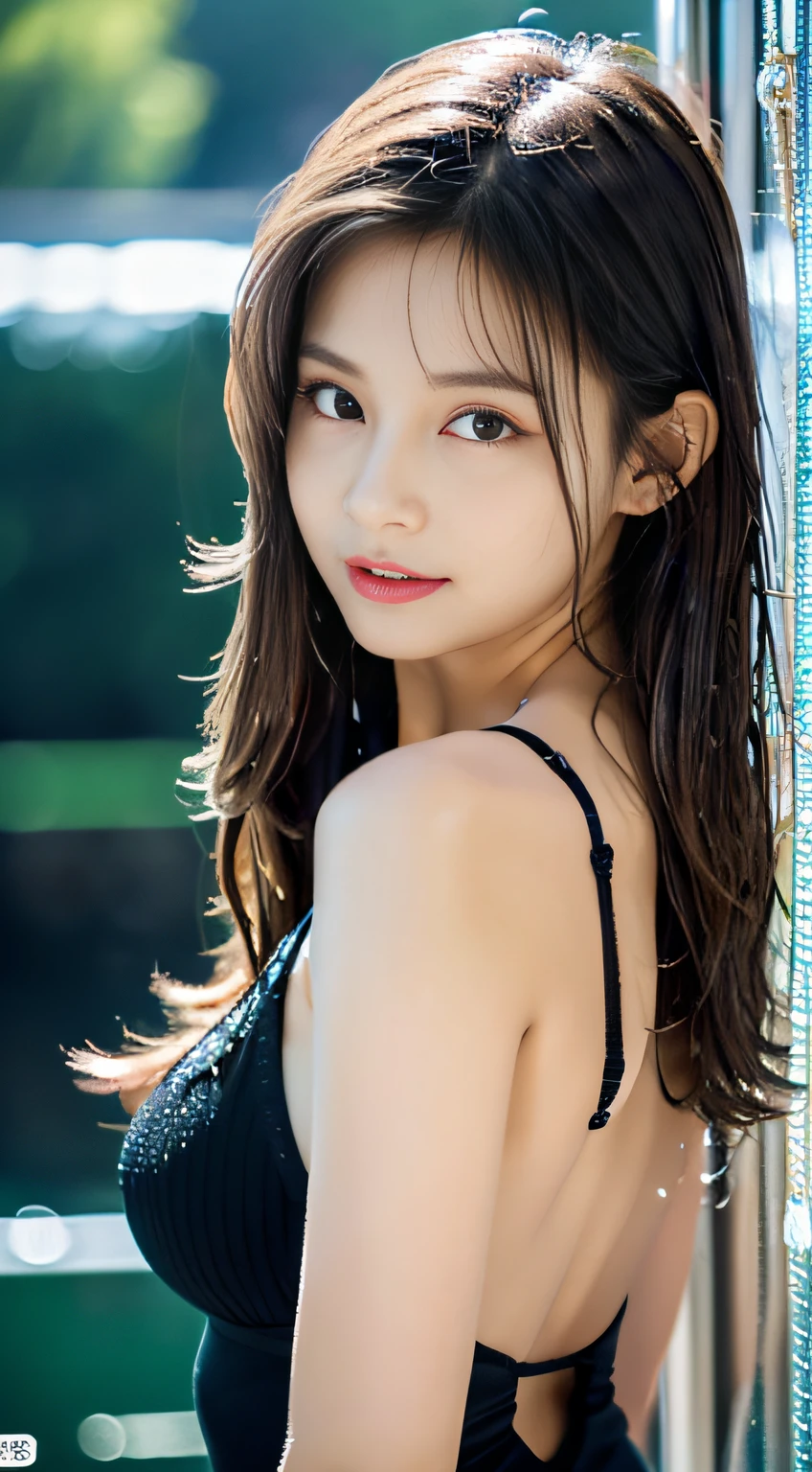 (((32k,high detal,high-detail、masterpiece,Attention to detail,full body Esbian,solo))),Raw photo & realistic atmosphere,beautiful dark blue eyes,Detailed mouth,Glossy lips,Detailed eyebrows,Eyes drawn in detail with soft white skin that shines with every detail、azure eyes,Very beautiful eyes,Detailed lips、Very beautiful face,Very well-formed face、Lifelike face,shiny beautiful lips, Realistic Young Gravure Idol, Very Beautiful , , Young Sensual Gravure Idol, Young Gravure Idol, Very beautiful and cute 18 year old girl,the whole body is wet,dripped out,with a flushed face,Incredibly beautiful 18-year-old girl,Brown shiny hair,Hair is wet,Dripping water,dripping,(Camera gaze,Fishing eyes,even,Pitch black room:1.7),(Colossal tits,well-shaped breasts,Growing body, I'm anxious and about to cry,Moist eyes,sexy facial expression,:1.5),(piercings,a necklace,Turned,Backshots,Glaring while looking back,Black G Strings,Showing off a black G-string,Show off your beautiful ass,Sensual room,Erotic ass,:1.9)