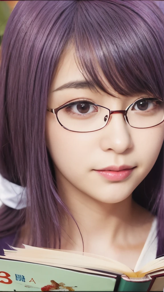 anime girl with purple hair and glasses reading a book, misato katsuragi, juri misaki, hinata hyuga, she has purple hair, miura, as an anime character, illustrious makinami, shiro takatani, miura kentaro style, yayoi kasuma, miura kentaro, female anime character, mai yoneyama