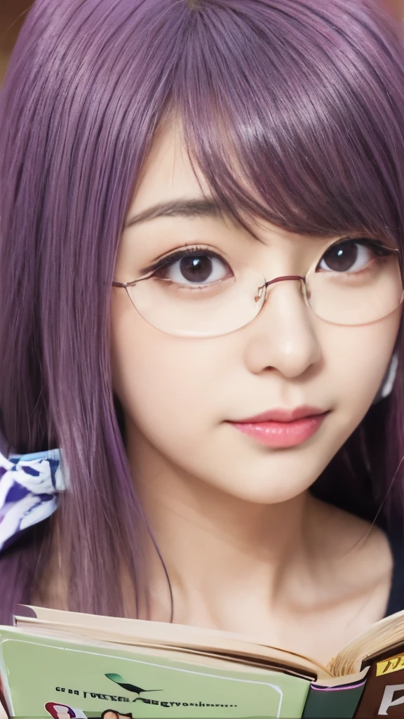 anime girl with purple hair and glasses reading a book, misato katsuragi, juri misaki, hinata hyuga, she has purple hair, miura, as an anime character, illustrious makinami, shiro takatani, miura kentaro style, yayoi kasuma, miura kentaro, female anime character, mai yoneyama