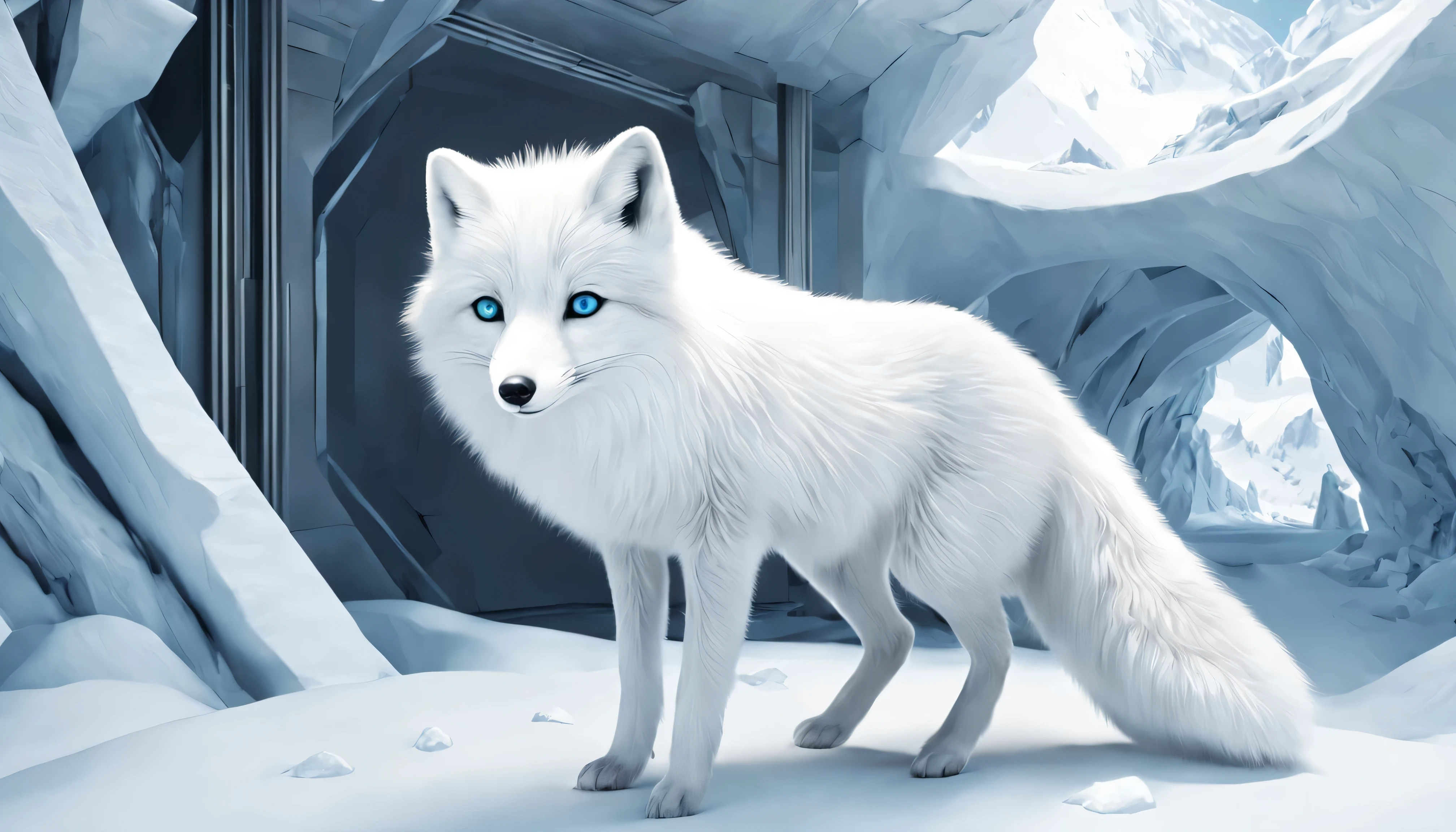 (best quality,4k,super quality,very delicate,Super complex,masterpiece),(( 一只arctic fox.arctic fox)),(correct anatomy),clear facial features,White futuristic style interior design space