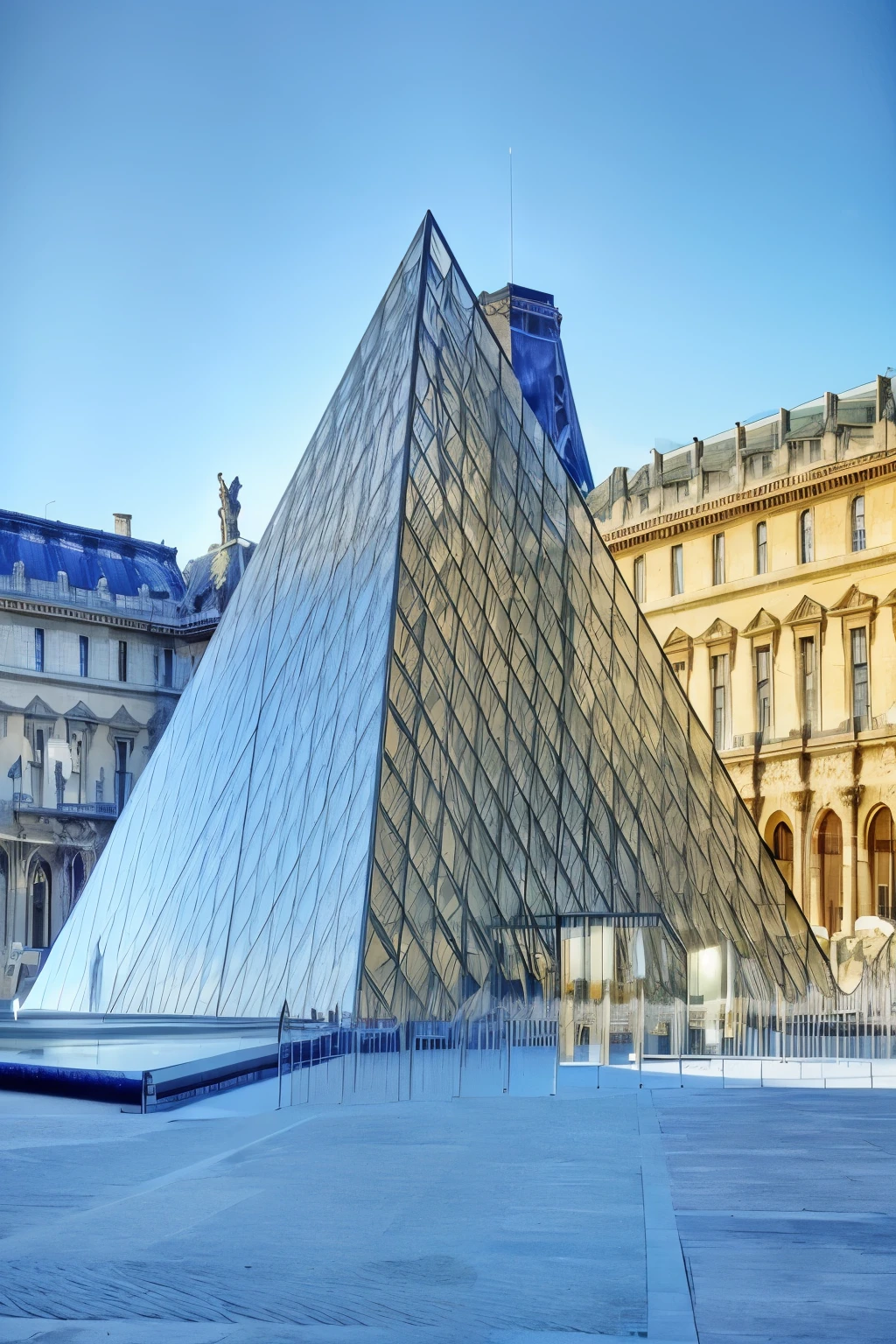 arafed glass pyramid in front of a building with a fountain, Museu do Louvre, vencedor do concurso do louvre, louvre, Louvre Collection, Louvre Collection, Enorme estrutura de vidro, arquitetura francesa, Louvre Photography Catalog, Do Louvre, buildings made of glass, museu d'orsay 8k, foto popular, pyramid, Elegant glass buildings, on display at the Louvre