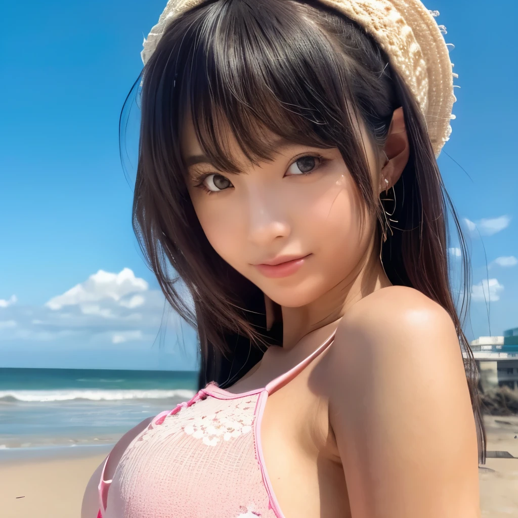 hay una mujer sosteniendo un osito de peluche en la playa, Retrato realista kawaii, linda chica anime, anime visual de una linda chica, arte cg anime suave, obra de arte al estilo de guweiz, portrait of linda chica anime, lindo retrato, hermoso retrato animado, hermosa chica anime, linda chica anime portrait, estilo anime realista 3d