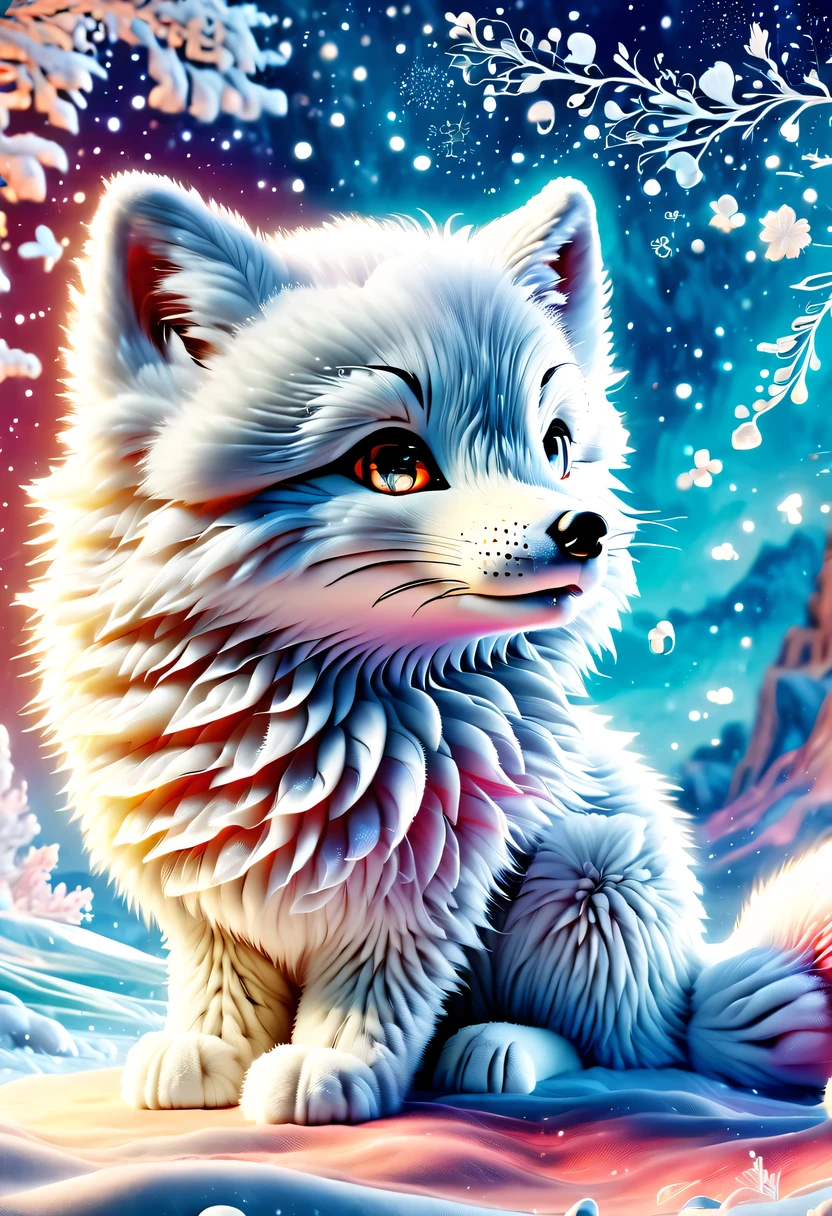 (masterpiece, best quality:1.2), Q version, 1 Lovely little arctic fox, North America，Dream，cartoon, Lovely, Lively.