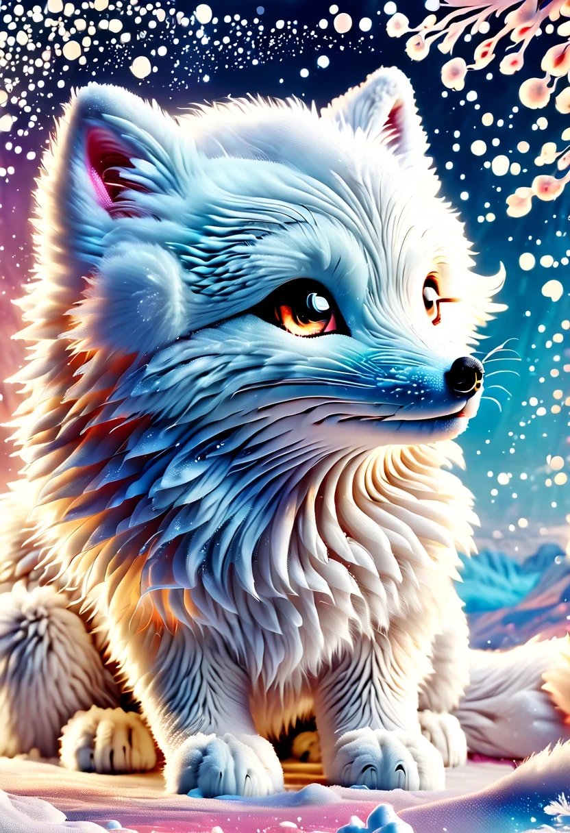 (masterpiece, best quality:1.2), Q version, 1 Lovely little arctic fox, North America，Dream，cartoon, Lovely, Lively.