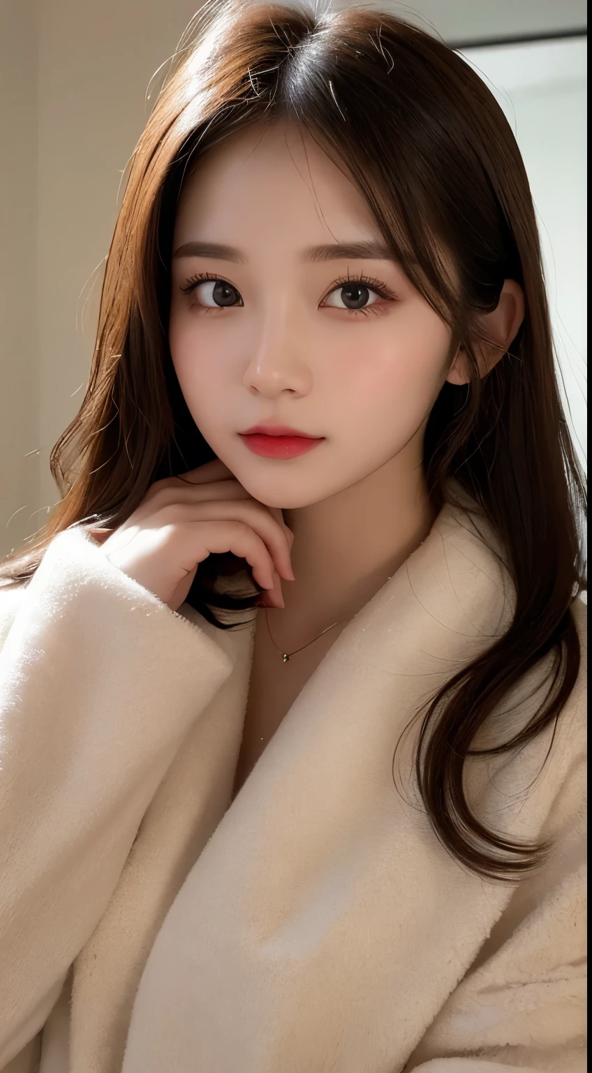 masterpiece, top quality, 8K, Huang Li, a beautiful girl, kawaii, External,(half body:1.2), (Completely naked:1.5), Wear a cashmere headscarf, (dark brown hair),Good shape, and makeup, , near method and far method, depth of field, surreal, high resolution, photo, lock focus, north african trade zone, face lamp, dynamic lighting, Highest detail, extremely high detail、Super detailed、detail、Genuine skin、Exquisite facial features、prone to negative emotions