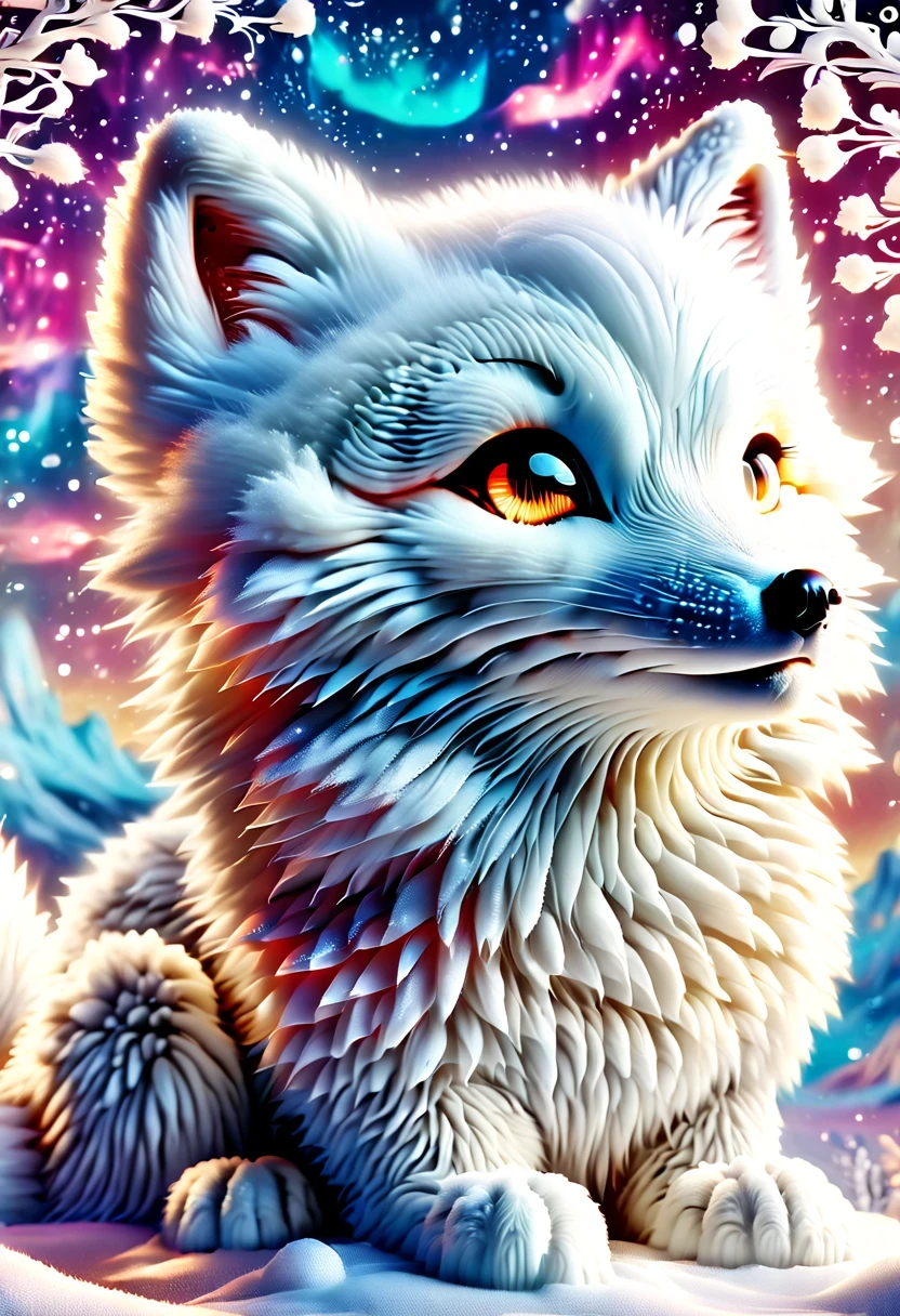 (masterpiece, best quality:1.2), Q version, 1 Lovely little arctic fox, North America，Dream，cartoon, Lovely, Lively.