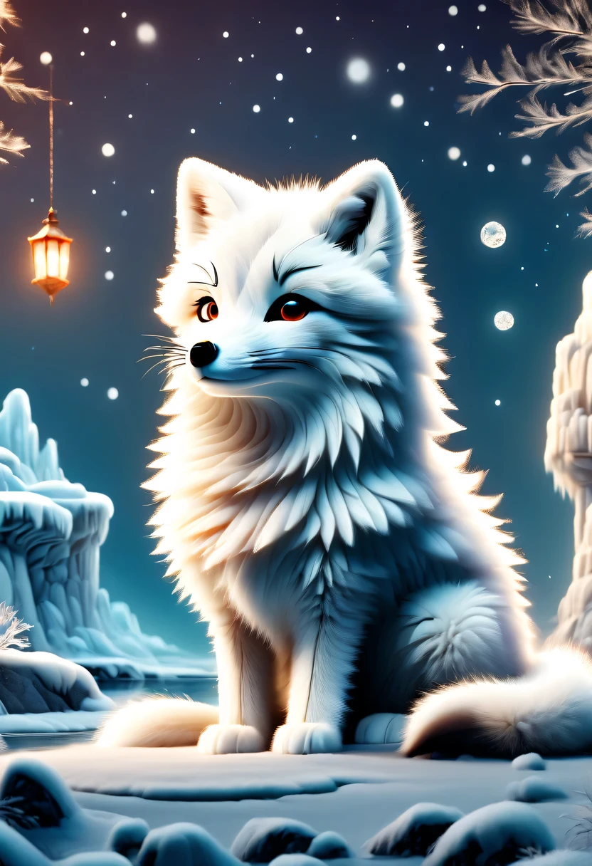 (masterpiece, best quality:1.2), Q version, 1 charming little arctic fox, north american cartoons, Lovely, Lively.