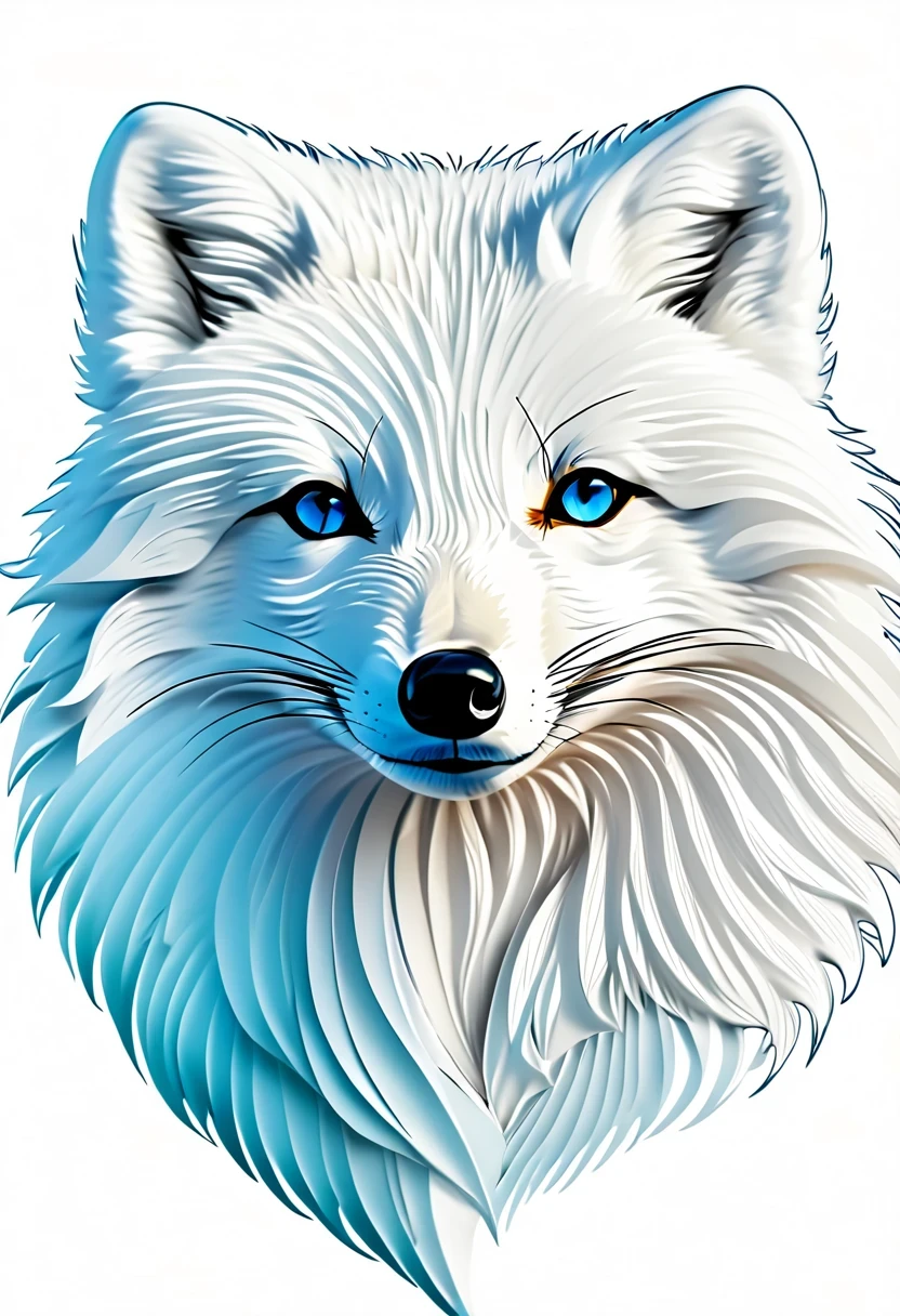 arctic fox，black and white painting，Outline with black ink，smooth lines，通过墨迹的浓淡对比展现arctic fox的表情和姿态，Simple background，Emphasis on light, shadow and space，lots of white space，Use thick and light inks to create light and dark changes and layers，Choose the right ink color，Such as deep black、thick gray、light coffee, ETC，express different situations and atmospheres，Control the gradient and transition of ink colors through the humidity and consistency of the ink，black and white tones， 中国传统ink painting, Chinese traditional art, ink painting, 中国ink painting, Chinese painting style