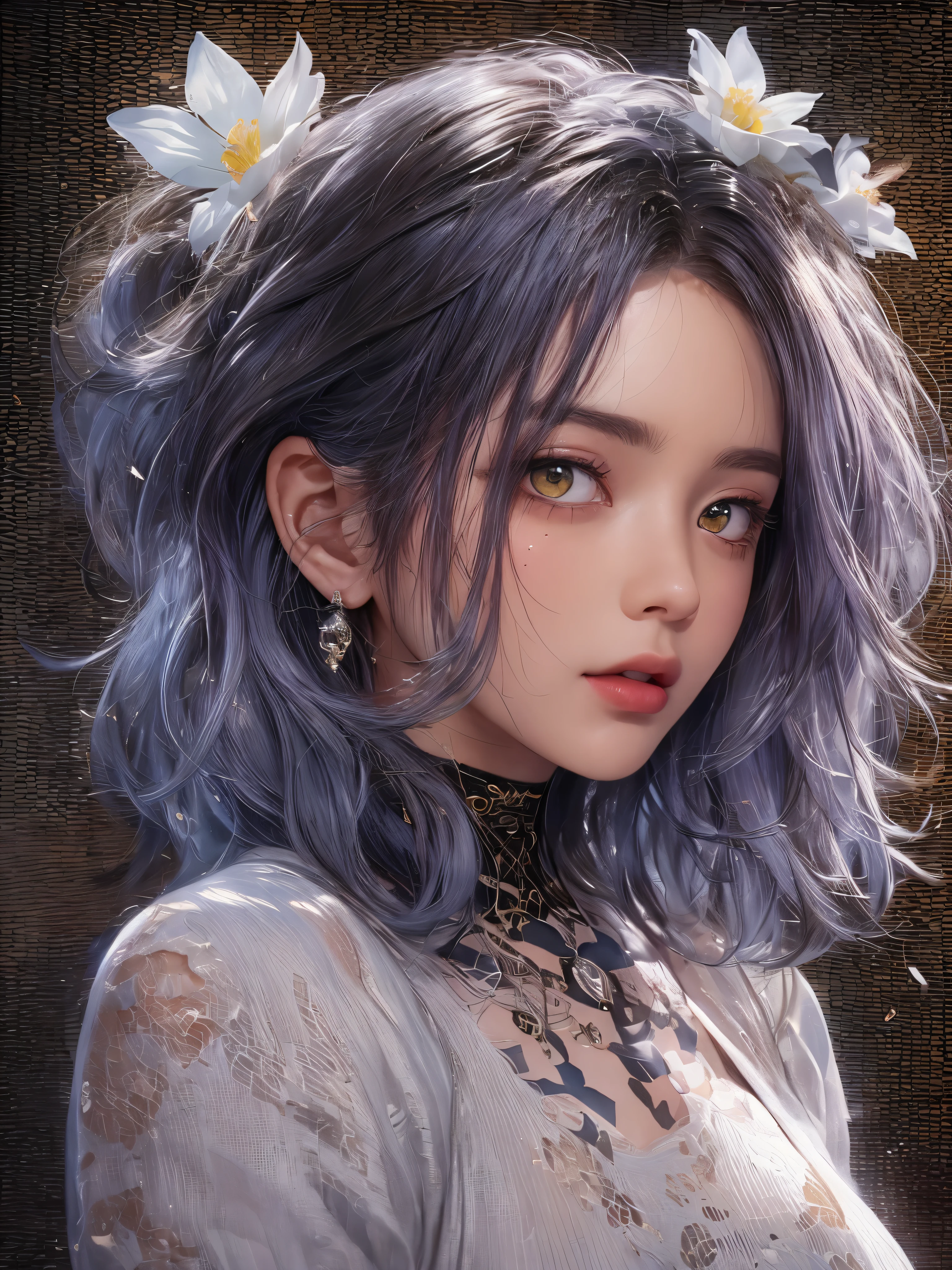 Masterpiece, 1 beautiful girl, Detailed eye, Swollen eyes, top quality, 超A A high resolution, (reality: 1.4), cinema lighting, very, very beautiful, Beautiful skins, Thin, frame, Forward-facing, (Hyperrealistic), (A high resolution), (8K), (very detailed), ( best illustration), (beautifully detailed eyes), (ultra detailed), detailed face, bright lighting, professional lighting、the most beautiful and sexy girl, purple hair, Yellow eyes, bright yellow eyes, Dark African skin, wears an incredibly detailed suit or top, average grul, Cleavage show, have tattoos and piercings, around , cherry blossoms fluttering in the wind, around острава и горы, cinematic, невероятно совершенный Masterpiece, high quality, A high resolution

