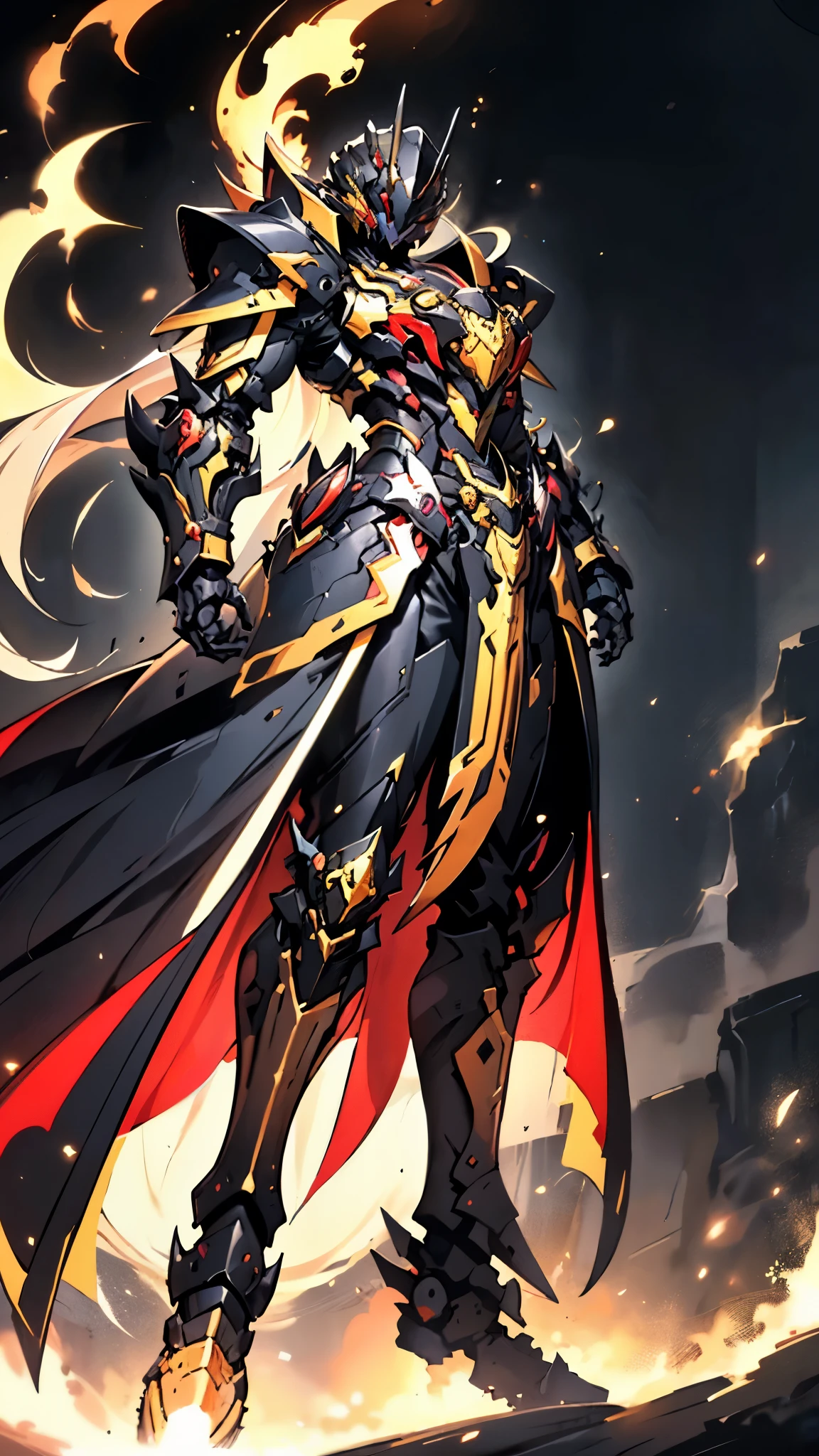 A woman adorned in fantasy-style full-body armor, a crown-concept fully enclosed helmet that unveils only her eyes, a composite layered chest plate, fully encompassing shoulder and hand guards, a lightweight waist armor, form-fitting shin guards, the overall design is heavy-duty yet flexible, ((the armor gleams with a golden glow, complemented by red and blue accents)), exhibiting a noble aura, she floats above a fantasy-surreal high-tech city, this character embodies a finely crafted fantasy-surreal style armored hero in anime style, exquisite and mature manga art style, (Queen bee mixed with Spider concept Armor, plasma, blood), ((Element, energy, elegant, goddess, femminine:1.5)), metallic, high definition, best quality, highres, ultra-detailed, ultra-fine painting, extremely delicate, professional, anatomically correct, symmetrical face, extremely detailed eyes and face, high quality eyes, creativity, RAW photo, UHD, 32k, Natural light, cinematic lighting, masterpiece-anatomy-perfect, masterpiece:1.5