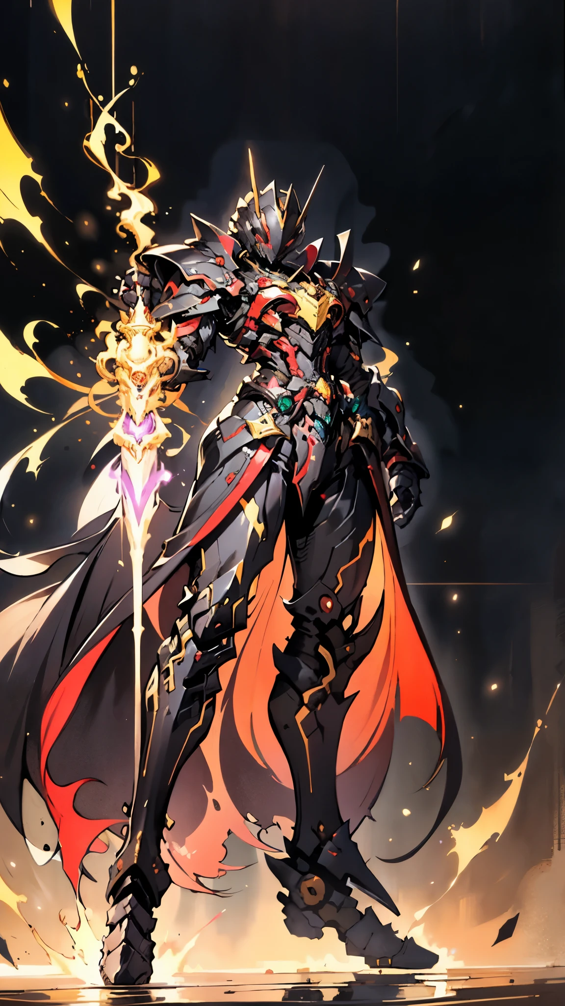 A woman adorned in fantasy-style full-body armor, a crown-concept fully enclosed helmet that unveils only her eyes, a composite layered chest plate, fully encompassing shoulder and hand guards, a lightweight waist armor, form-fitting shin guards, the overall design is heavy-duty yet flexible, ((the armor gleams with a golden glow, complemented by red and blue accents)), exhibiting a noble aura, she floats above a fantasy-surreal high-tech city, this character embodies a finely crafted fantasy-surreal style armored hero in anime style, exquisite and mature manga art style, (Queen bee mixed with Spider concept Armor, plasma, blood), ((Element, energy, elegant, goddess, femminine:1.5)), metallic, high definition, best quality, highres, ultra-detailed, ultra-fine painting, extremely delicate, professional, anatomically correct, symmetrical face, extremely detailed eyes and face, high quality eyes, creativity, RAW photo, UHD, 32k, Natural light, cinematic lighting, masterpiece-anatomy-perfect, masterpiece:1.5