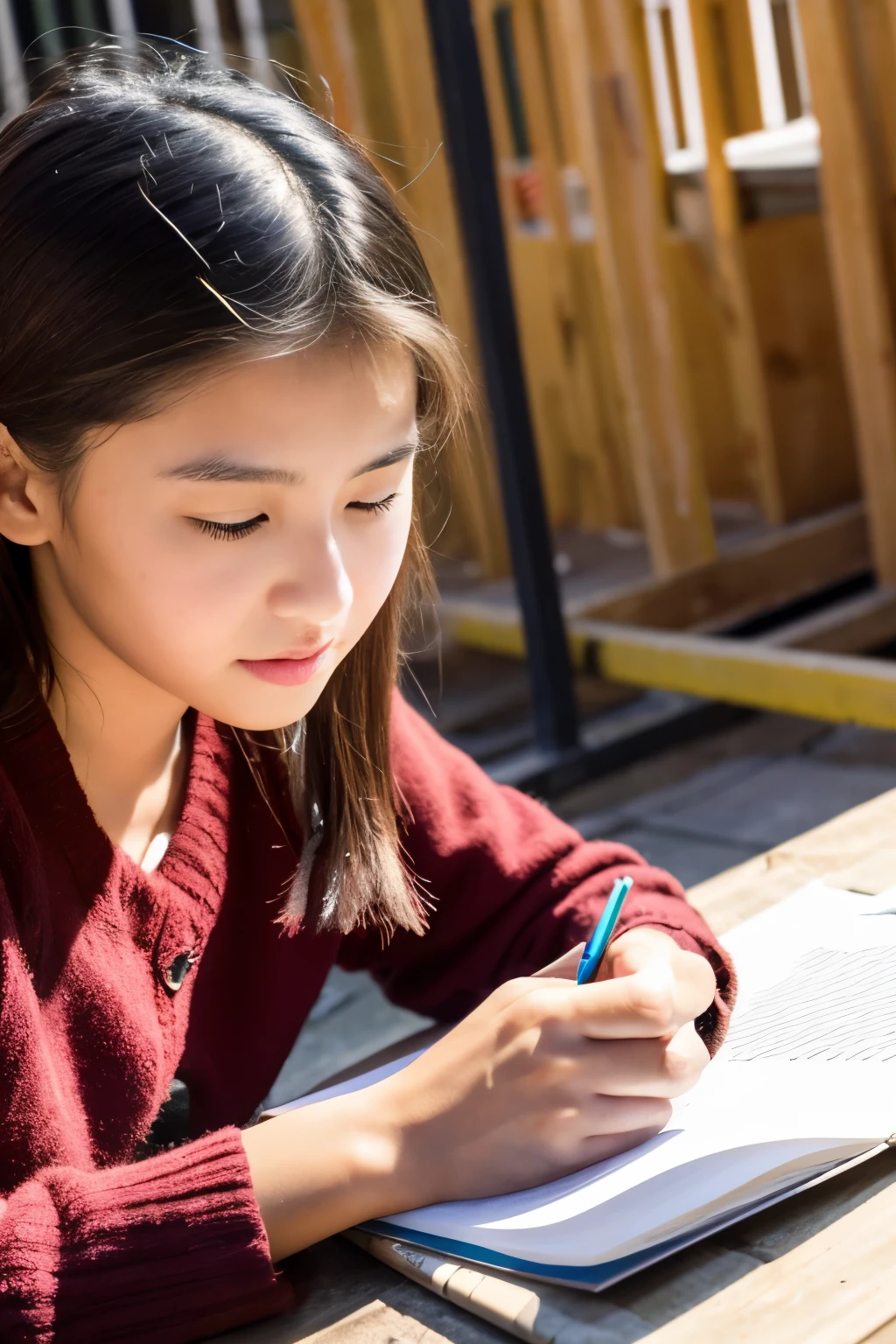 Construction,homework,woman,frontage,