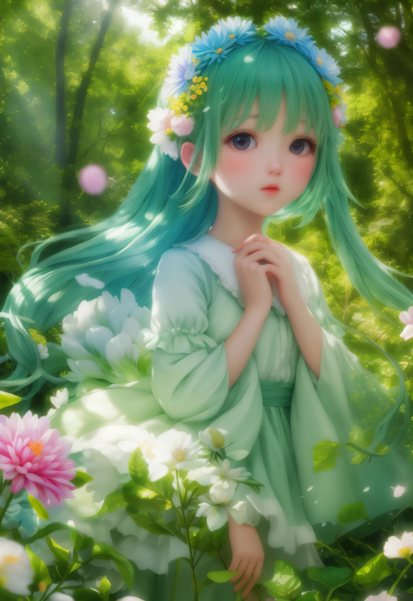 girl in a forest with floating flowers, river, puffy, puffy cheeks, cute,
vibrant colors, colorful art style,
soft lighting, soft shadows, detailed textures, dynamic lighting,
nice hands, perfect hands,