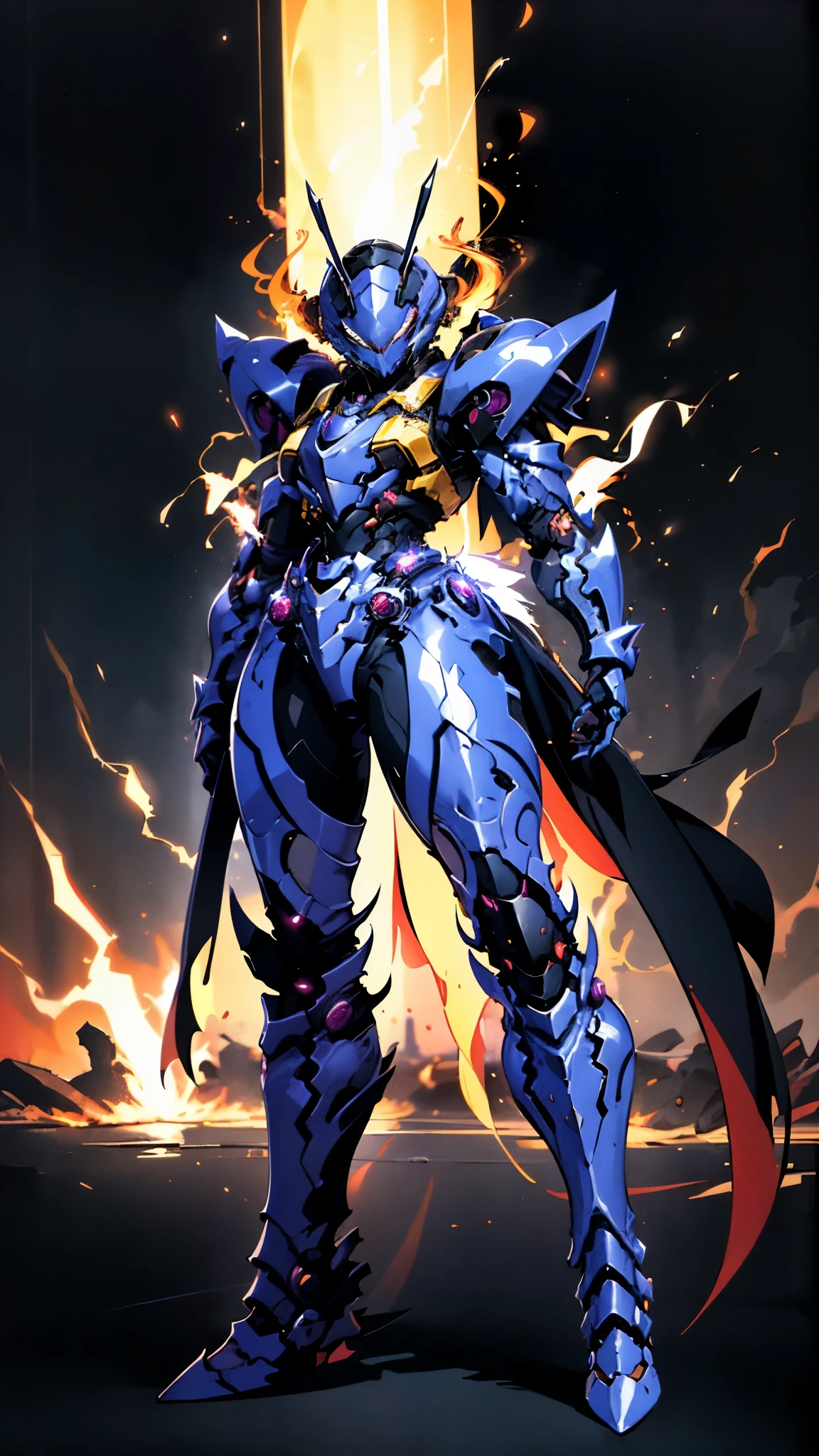 A woman adorned in fantasy-style full-body armor, a crown-concept fully enclosed helmet that unveils only her eyes, a composite layered chest plate, fully encompassing shoulder and hand guards, a lightweight waist armor, form-fitting shin guards, the overall design is heavy-duty yet flexible, ((the armor gleams with a golden glow, complemented by red and blue accents)), exhibiting a noble aura, she floats above a fantasy-surreal high-tech city, this character embodies a finely crafted fantasy-surreal style armored hero in anime style, exquisite and mature manga art style, (Queen bee mixed with Spider concept Armor, plasma, blood), ((Element, energy, elegant, goddess, femminine:1.5)), metallic, high definition, best quality, highres, ultra-detailed, ultra-fine painting, extremely delicate, professional, anatomically correct, symmetrical face, extremely detailed eyes and face, high quality eyes, creativity, RAW photo, UHD, 32k, Natural light, cinematic lighting, masterpiece-anatomy-perfect, masterpiece:1.5