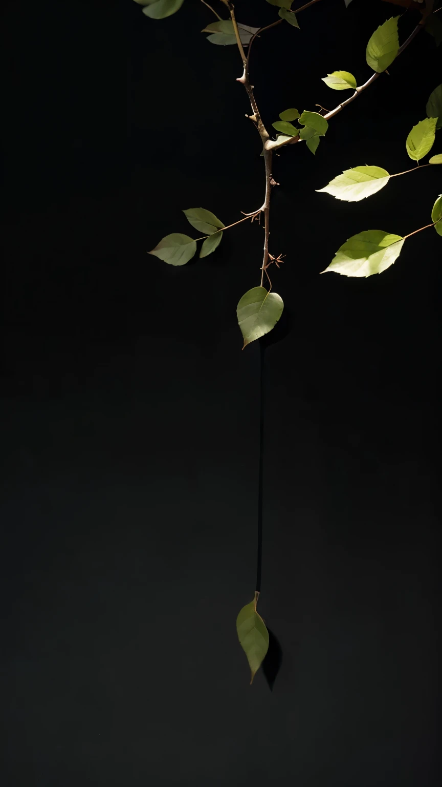 Phone wallpaper: Leaves, Black Background, Dark, Branch
