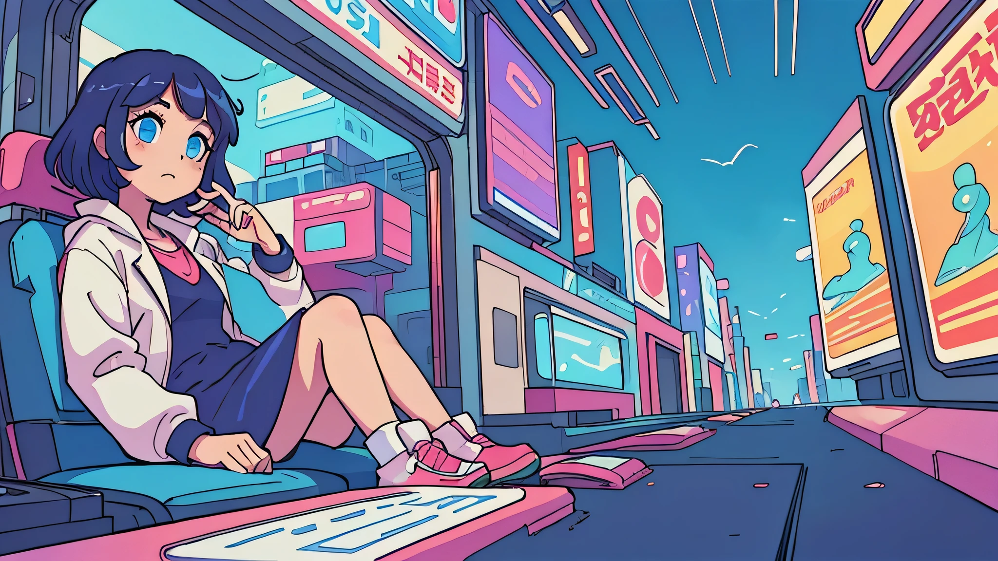 city pop style art, Futuristic yet lofi, retro, vintage, Ghost