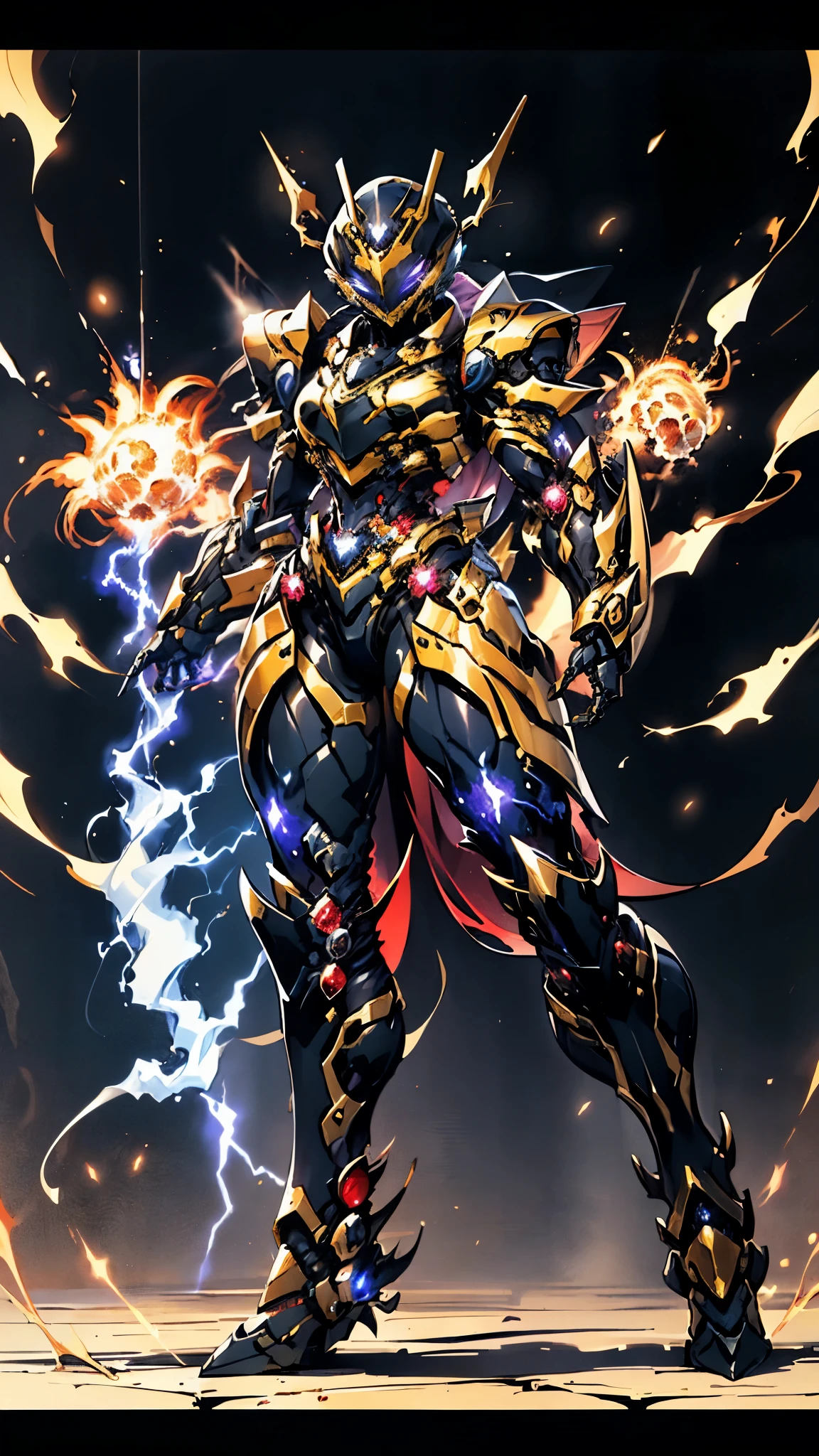 A woman adorned in fantasy-style full-body armor, a crown-concept fully enclosed helmet that unveils only her eyes, a composite layered chest plate, fully encompassing shoulder and hand guards, a lightweight waist armor, form-fitting shin guards, the overall design is heavy-duty yet flexible, ((the armor gleams with a golden glow, complemented by red and blue accents)), exhibiting a noble aura, she floats above a fantasy-surreal high-tech city, this character embodies a finely crafted fantasy-surreal style armored hero in anime style, exquisite and mature manga art style, (Queen bee mixed with Spider concept Armor, plasma, blood), ((Element, energy, elegant, goddess, femminine:1.5)), metallic, high definition, best quality, highres, ultra-detailed, ultra-fine painting, extremely delicate, professional, anatomically correct, symmetrical face, extremely detailed eyes and face, high quality eyes, creativity, RAW photo, UHD, 32k, Natural light, cinematic lighting, masterpiece-anatomy-perfect, masterpiece:1.5