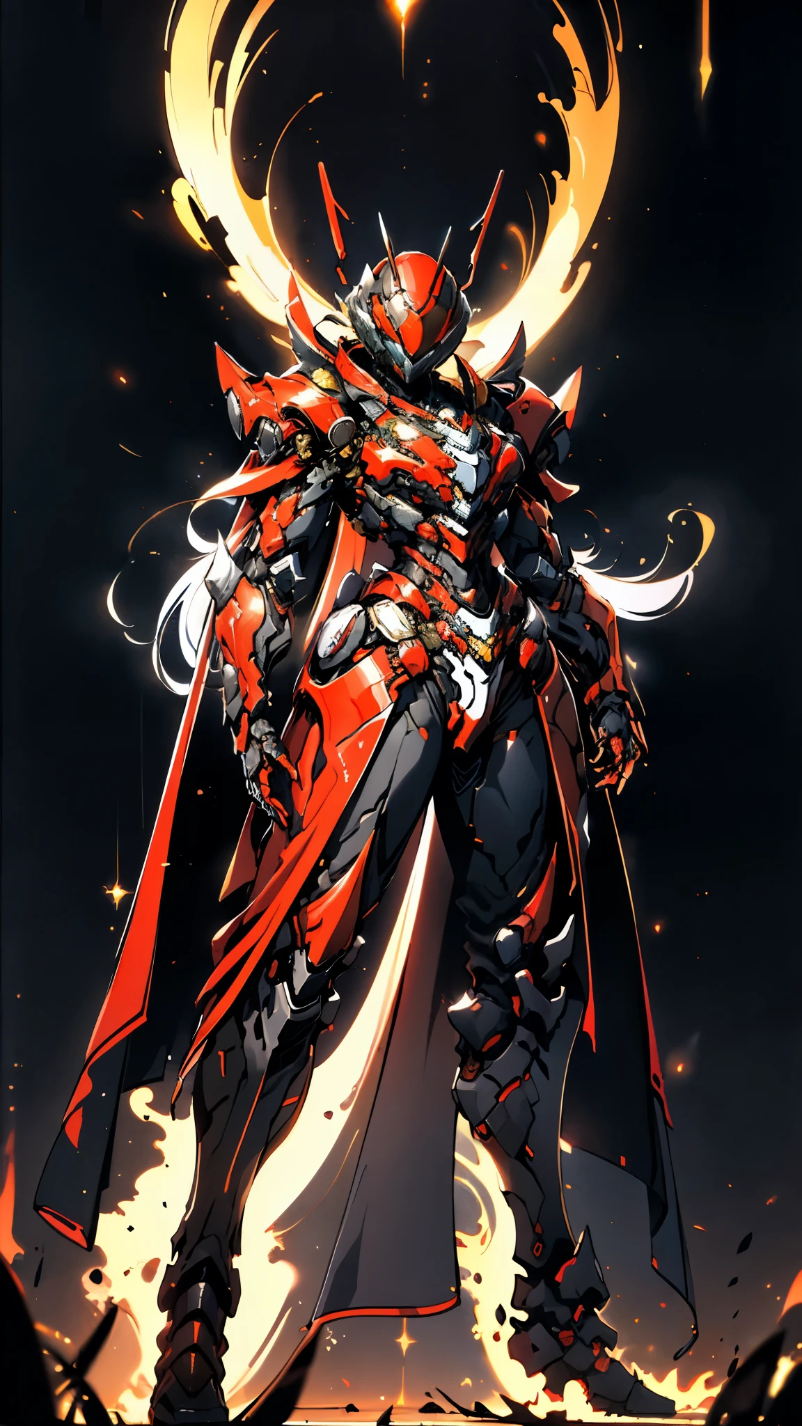 A woman adorned in fantasy-style full-body armor, a crown-concept fully enclosed helmet that unveils only her eyes, a composite layered chest plate, fully encompassing shoulder and hand guards, a lightweight waist armor, form-fitting shin guards, the overall design is heavy-duty yet flexible, ((the armor gleams with a golden glow, complemented by red and blue accents)), exhibiting a noble aura, she floats above a fantasy-surreal high-tech city, this character embodies a finely crafted fantasy-surreal style armored hero in anime style, exquisite and mature manga art style, (Queen bee mixed with Spider concept Armor, plasma, blood), ((Element, energy, elegant, goddess, femminine:1.5)), metallic, high definition, best quality, highres, ultra-detailed, ultra-fine painting, extremely delicate, professional, anatomically correct, symmetrical face, extremely detailed eyes and face, high quality eyes, creativity, RAW photo, UHD, 32k, Natural light, cinematic lighting, masterpiece-anatomy-perfect, masterpiece:1.5