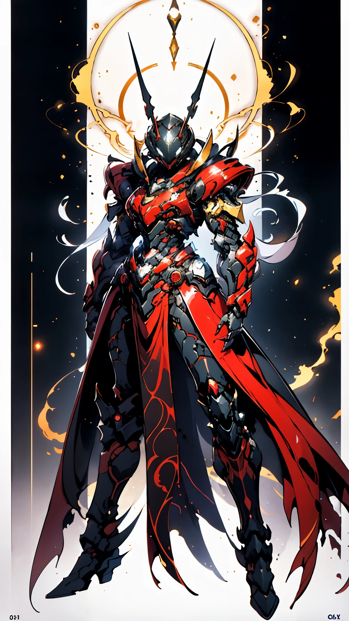 A woman adorned in fantasy-style full-body armor, a crown-concept fully enclosed helmet that unveils only her eyes, a composite layered chest plate, fully encompassing shoulder and hand guards, a lightweight waist armor, form-fitting shin guards, the overall design is heavy-duty yet flexible, ((the armor gleams with a golden glow, complemented by red and blue accents)), exhibiting a noble aura, she floats above a fantasy-surreal high-tech city, this character embodies a finely crafted fantasy-surreal style armored hero in anime style, exquisite and mature manga art style, (Queen bee mixed with Spider concept Armor, plasma, blood), ((Element, energy, elegant, goddess, femminine:1.5)), metallic, high definition, best quality, highres, ultra-detailed, ultra-fine painting, extremely delicate, professional, anatomically correct, symmetrical face, extremely detailed eyes and face, high quality eyes, creativity, RAW photo, UHD, 32k, Natural light, cinematic lighting, masterpiece-anatomy-perfect, masterpiece:1.5