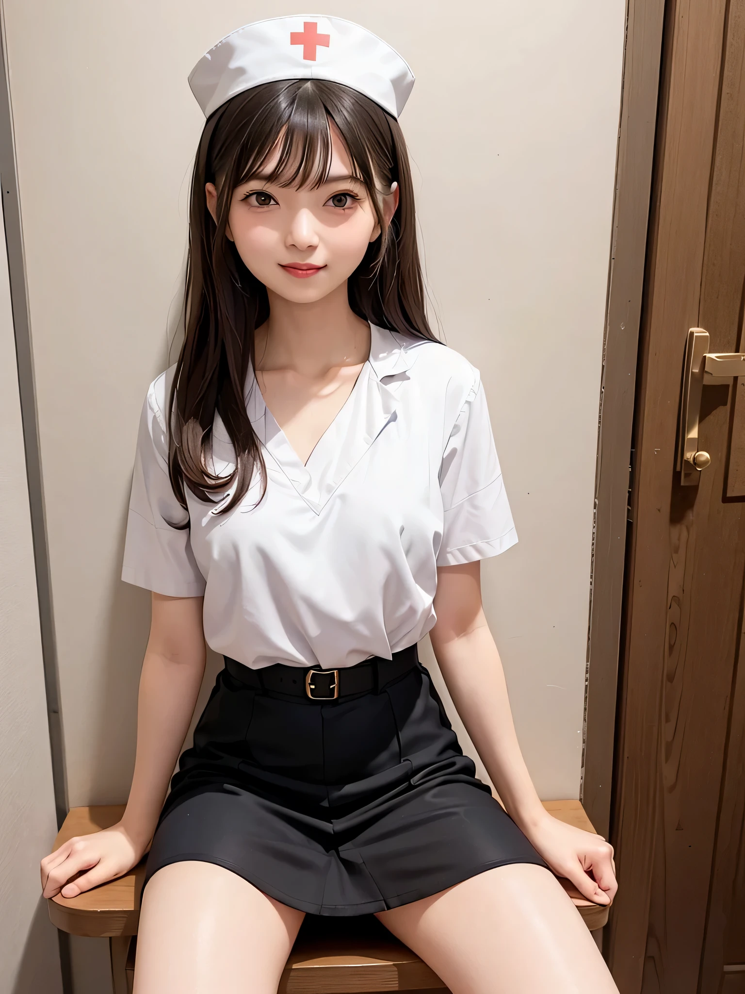 best qualtiy、(​masterpiece,top-quality,超A high resolution),A Japanese Lady, Very beautiful 12 year old girl, Ubu no Girl、bob cuts、(Perfect limbs、perfect anatomia)、White short sleeve blouse、brown plaid skirt、Pure white、Beautiful skin、Moist eyes、Brown glittery hair、Colors and landscapes of youth、Premonition of love、embarrassed grin、Hotel Bed,