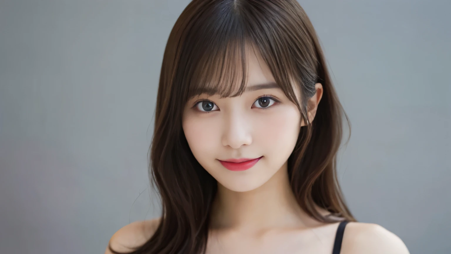 table top, highest quality, figure, super detailed, finely, High resolution, 8k wallpaper, 完璧なダイナミックな構figure, detailed and beautiful eyes, Wearing a black bikini swimsuit,medium hair,natural color lip, bold sexy pose,smile,Harajuku、20 year old girl、cute、sexy shot looking at camera、C cup、brown hair、cacique#39;face、background is white、white background