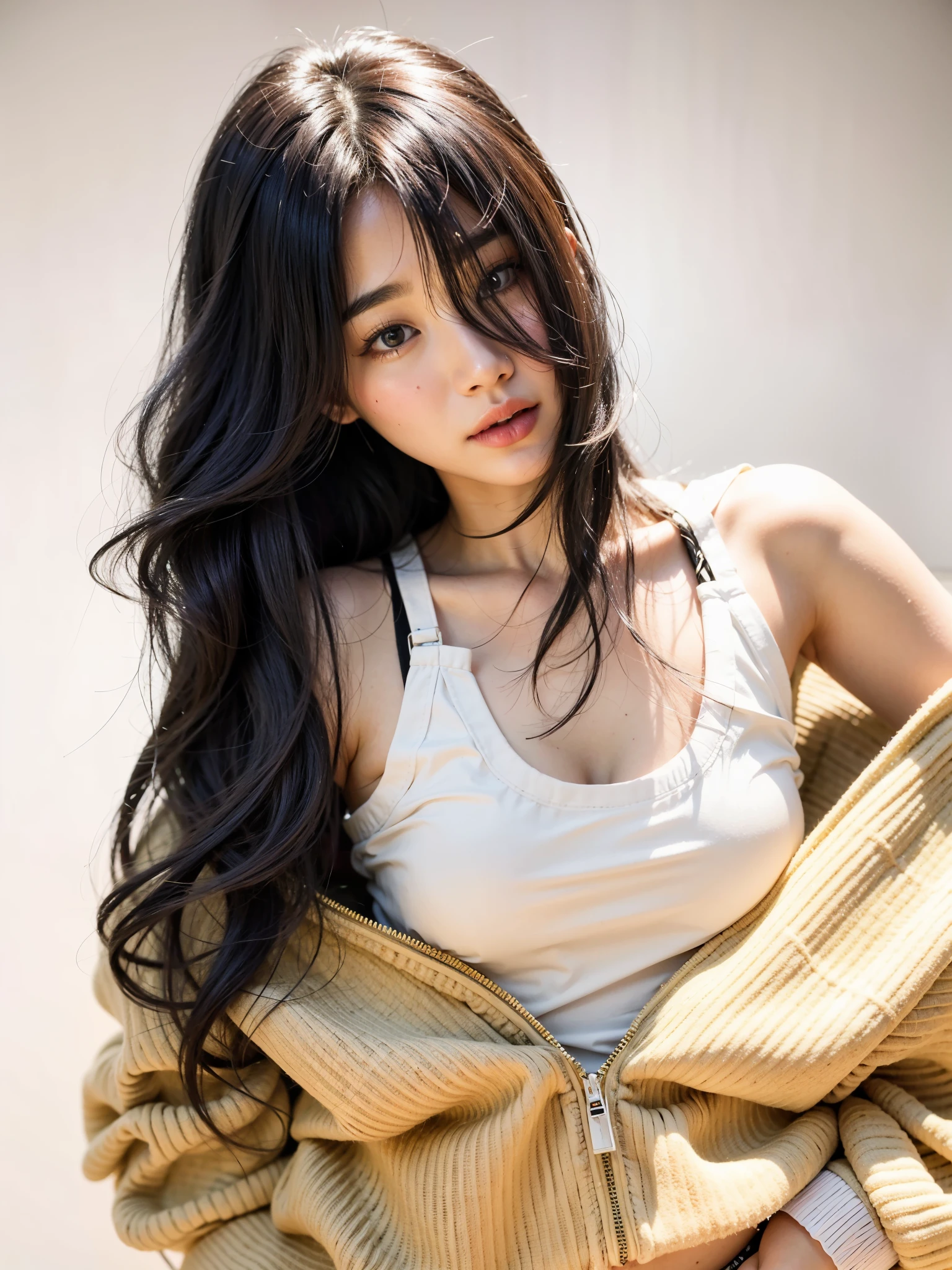 Melhor qualidade, 8K, HD, um close de uma mulher vestindo uma blusa branca e uma jaqueta bege, gorgeous young mulher coreana, beautiful south mulher coreana, beautiful young mulher coreana, coreana, Ulzzang, Heonhwa Choe, Beautiful Asian girl, mulher coreana, Lee Ji-Eun, Lee Ji-eun, Jaeyeon Nam, Asian with long hair, Jinyoung Shin