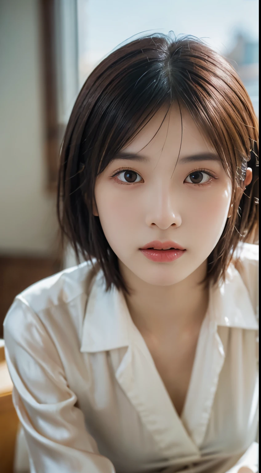 (1 Japan actresses), (forward:1.5), think back, (very detailed美しい顔), wonderful face and naughty eyes, (highest quality:1.4), (super detailed), (very detailed CG 統合 8k 壁紙), very detailed,unusual angle、professional photography, realistic portrait, wonderful face and eyes, (silk camisole:1.5), Depth of the bounds written, ,short hair、