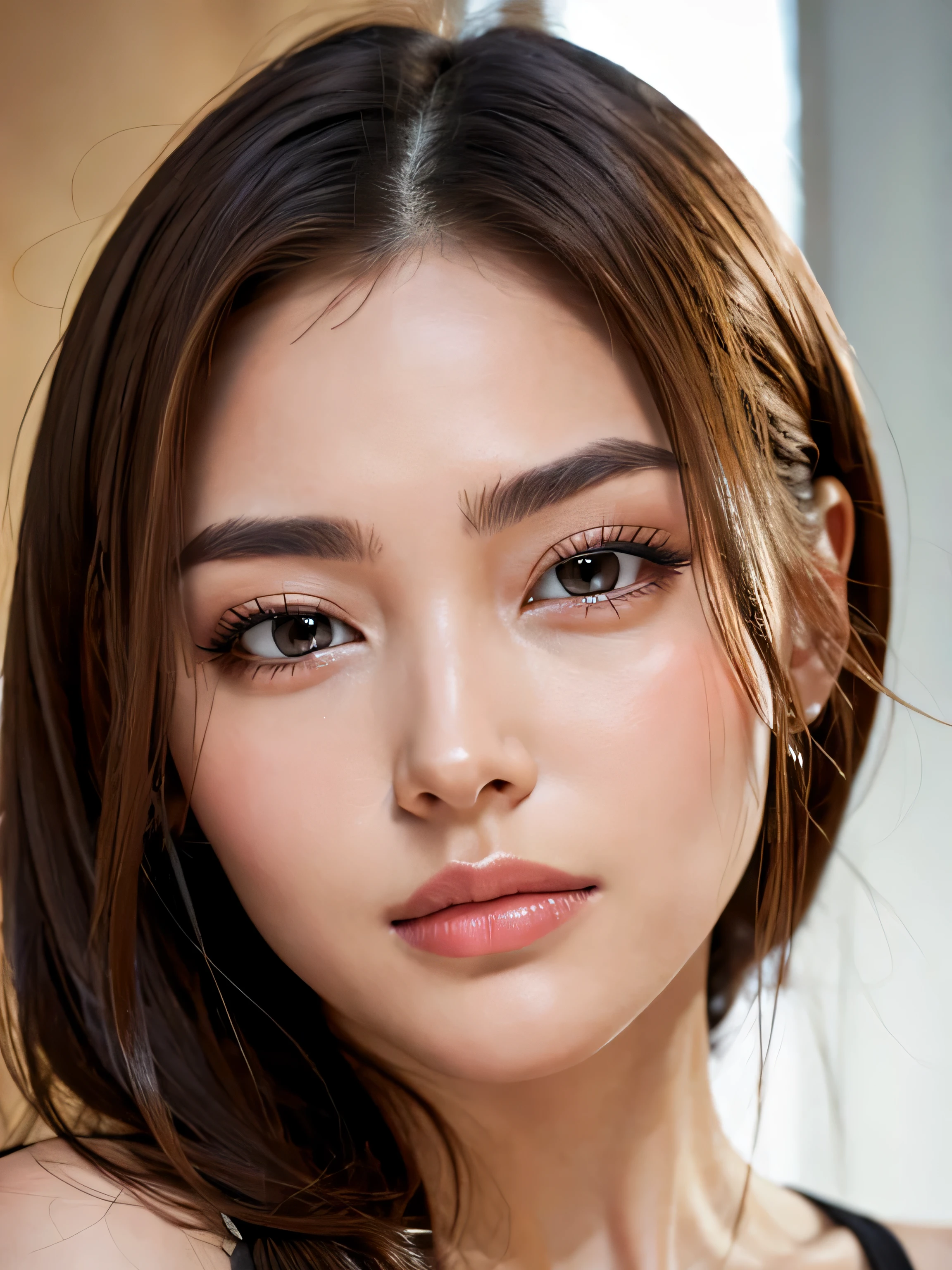 (8k, HDR, height), ((((photography, raw photos, Surreal, Masterpiece, best quality, ultra height)))), (power pin, back light, Backlight, Cinema-grade lighting), Sharp focus:1. 4, (Too many details, exquisite details), face close up, close up,
1 girl, An oval face with cat-like eyes., Small and plump lips, The nose is straight and cute., Cheekbones slightly red, Thick eyebrows and beautiful long eyelashes.