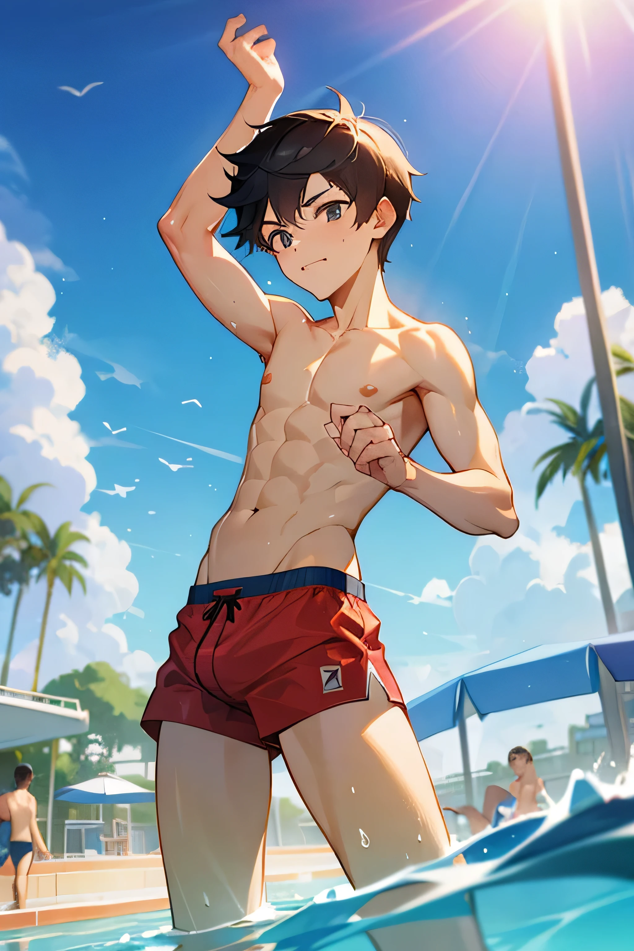 boys in aquapark in boxers