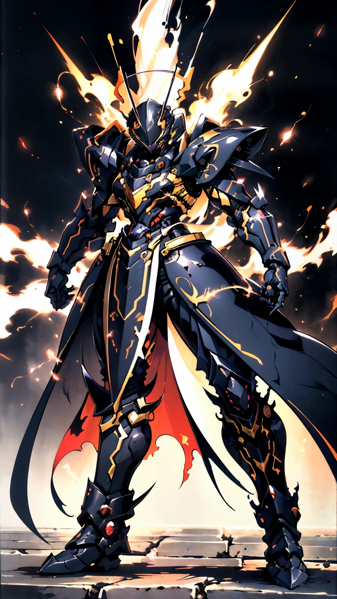 A woman adorned in fantasy-style full-body armor, a crown-concept fully enclosed helmet that unveils only her eyes, a composite layered chest plate, fully encompassing shoulder and hand guards, a lightweight waist armor, form-fitting shin guards, the overall design is heavy-duty yet flexible, ((the armor gleams with a golden glow, complemented by red and blue accents)), exhibiting a noble aura, she floats above a fantasy-surreal high-tech city, this character embodies a finely crafted fantasy-surreal style armored hero in anime style, exquisite and mature manga art style, (Queen bee mixed with Spider concept Armor, plasma, blood), ((Element, energy, elegant, goddess, femminine:1.5)), metallic, high definition, best quality, highres, ultra-detailed, ultra-fine painting, extremely delicate, professional, anatomically correct, symmetrical face, extremely detailed eyes and face, high quality eyes, creativity, RAW photo, UHD, 32k, Natural light, cinematic lighting, masterpiece-anatomy-perfect, masterpiece:1.5