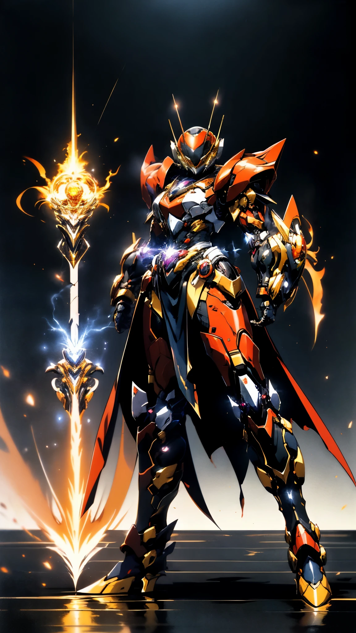 A woman adorned in fantasy-style full-body armor, a crown-concept fully enclosed helmet that unveils only her eyes, a composite layered chest plate, fully encompassing shoulder and hand guards, a lightweight waist armor, form-fitting shin guards, the overall design is heavy-duty yet flexible, ((the armor gleams with a golden glow, complemented by red and blue accents)), exhibiting a noble aura, she floats above a fantasy-surreal high-tech city, this character embodies a finely crafted fantasy-surreal style armored hero in anime style, exquisite and mature manga art style, (Queen bee mixed with Spider concept Armor, plasma, blood), ((Element, energy, elegant, goddess, femminine:1.5)), metallic, high definition, best quality, highres, ultra-detailed, ultra-fine painting, extremely delicate, professional, anatomically correct, symmetrical face, extremely detailed eyes and face, high quality eyes, creativity, RAW photo, UHD, 32k, Natural light, cinematic lighting, masterpiece-anatomy-perfect, masterpiece:1.5