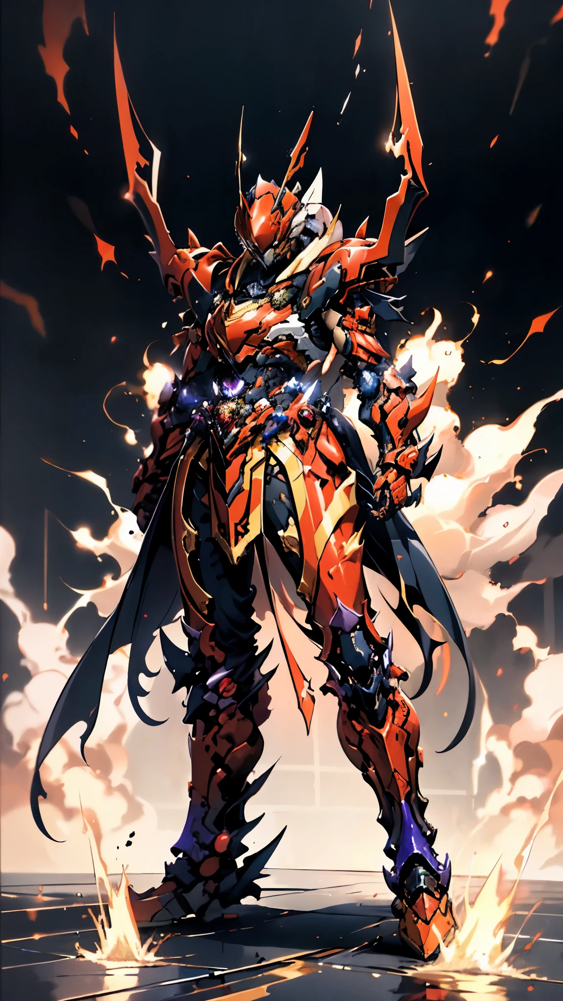 A woman adorned in fantasy-style full-body armor, a crown-concept fully enclosed helmet that unveils only her eyes, a composite layered chest plate, fully encompassing shoulder and hand guards, a lightweight waist armor, form-fitting shin guards, the overall design is heavy-duty yet flexible, ((the armor gleams with a golden glow, complemented by red and blue accents)), exhibiting a noble aura, she floats above a fantasy-surreal high-tech city, this character embodies a finely crafted fantasy-surreal style armored hero in anime style, exquisite and mature manga art style, (Queen bee mixed with Spider concept Armor, plasma, blood), ((Element, energy, elegant, goddess, femminine:1.5)), metallic, high definition, best quality, highres, ultra-detailed, ultra-fine painting, extremely delicate, professional, anatomically correct, symmetrical face, extremely detailed eyes and face, high quality eyes, creativity, RAW photo, UHD, 32k, Natural light, cinematic lighting, masterpiece-anatomy-perfect, masterpiece:1.5